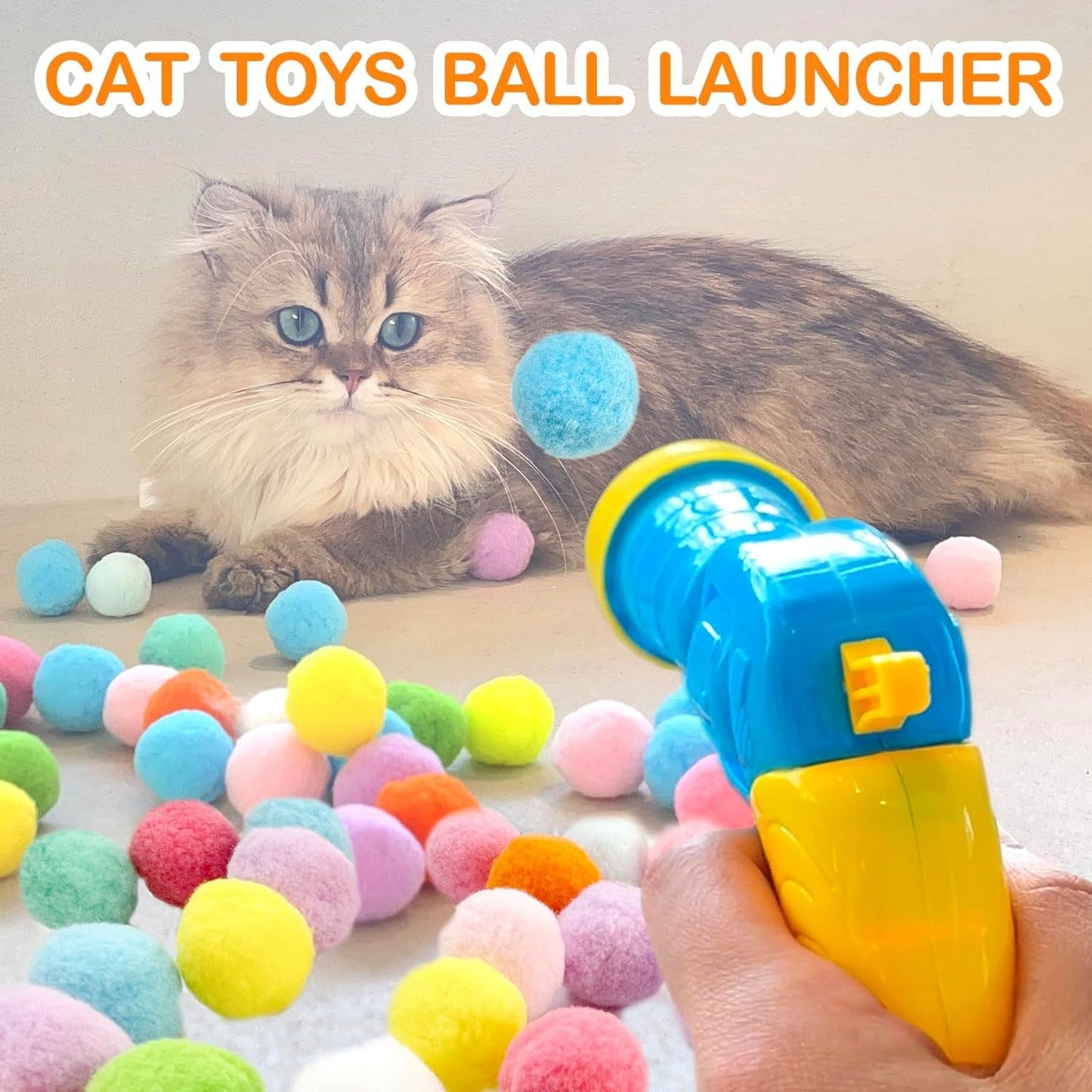 31Pcs Cat Ball Toy Launcher Gun, Cat Balls Fetch Toy, 30Pcs Plush Fuzzy Balls Launcher Cat Toy for Cats with 1 Gun, Funny Interactive Cat Toys for Bored Indoor Adult Cats, Cute Kitten Kitty Toys