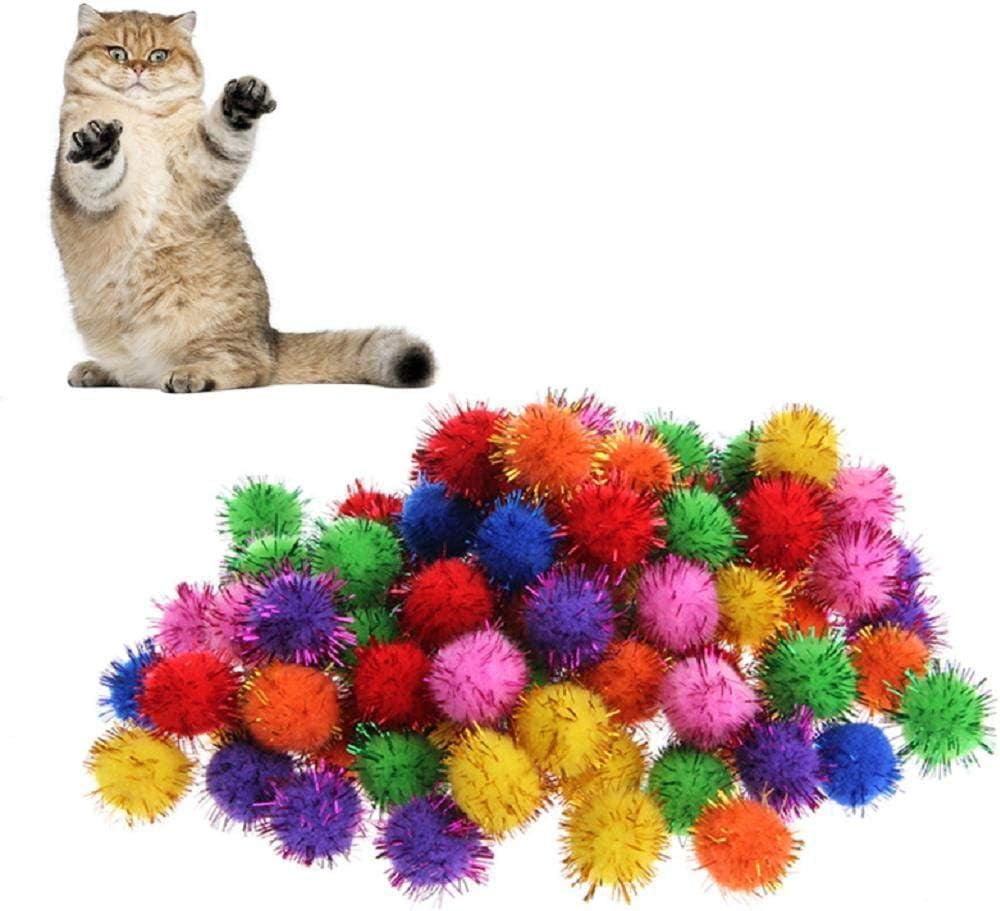 100Pcs Colorful Mini Sparkly Glitter Tinsel Balls Small Pom Ball for Cat Ornaments,Pet Supplies