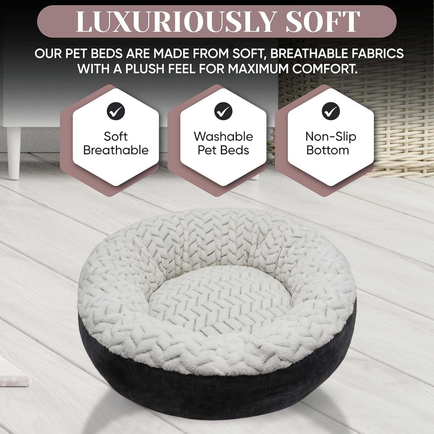 Calming Small Dog Bed & Cat Bed - Anti-Anxiety Bed - Cushioned Donut-Shaped Cats & Small Dogs – Extremely Soft, Breathable Fabric - Washable Pet Beds with Non-Slip Bottom (S. 20" White)