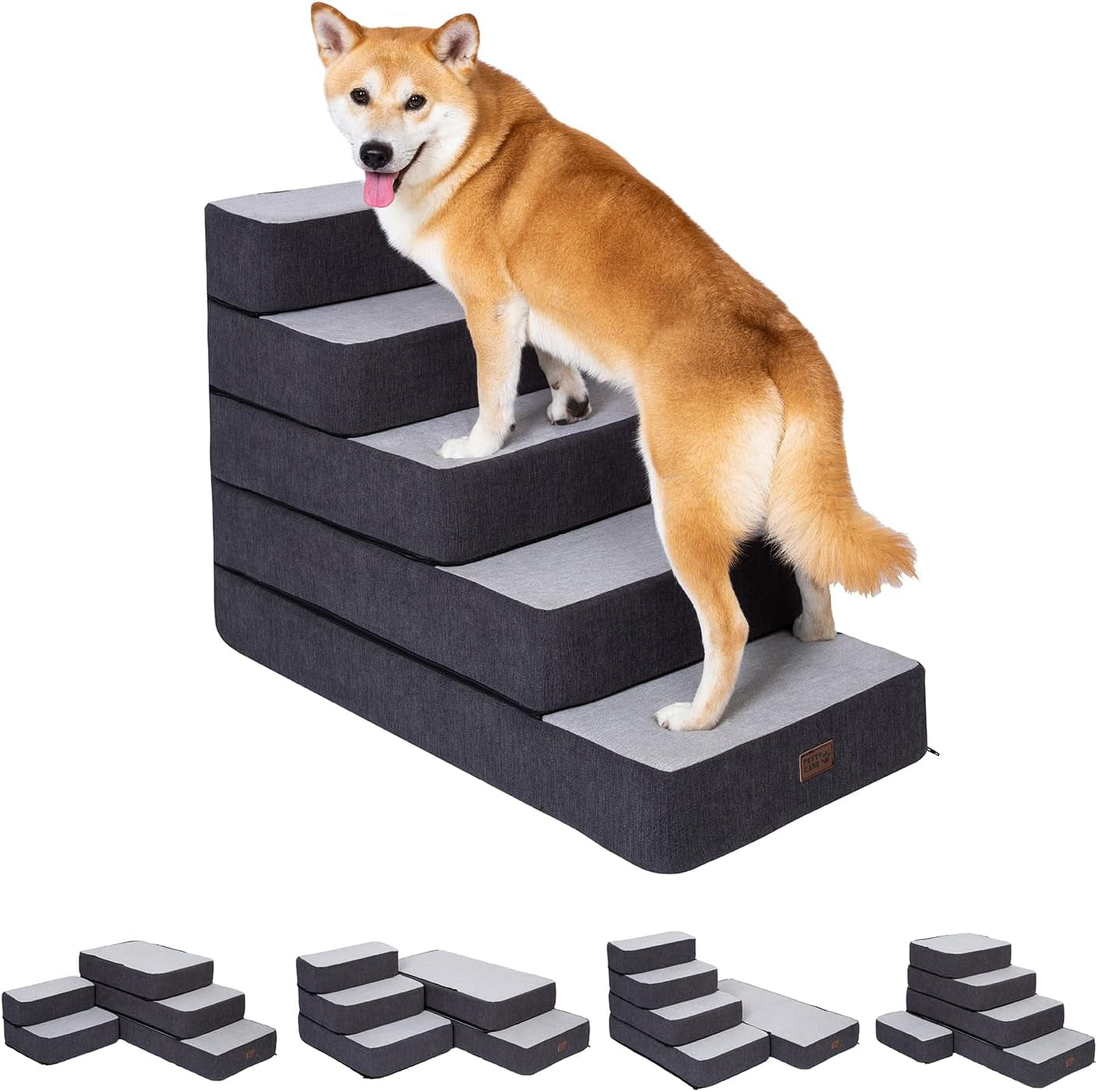 Dog Stairs for Small Dogs - Foam Pet Steps for High Beds and Couch, Non-Slip Folding Dog Steps Portable Pet Stairs for Large Dog and Cats,4 Step, Grey