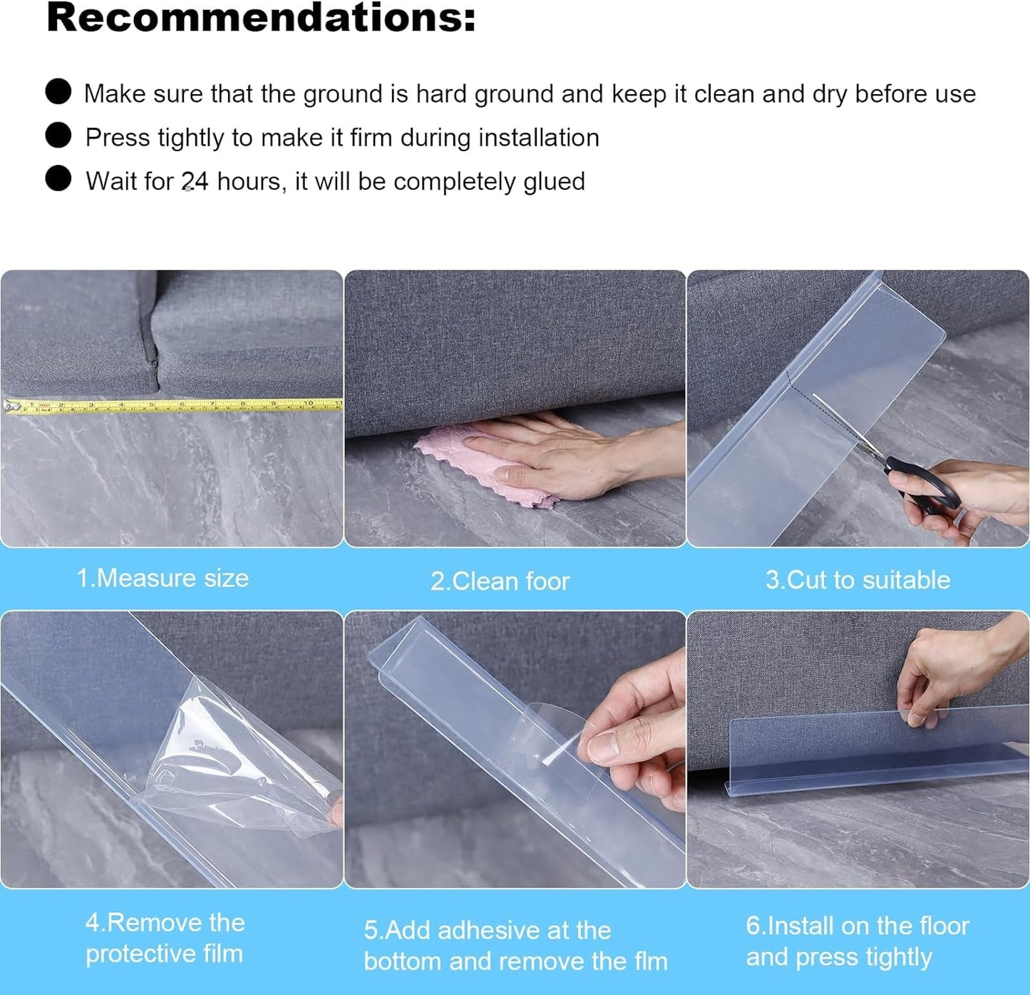 12 Pack under Couch Blocker for Toys,Under Couch Bed Furniture Blocker Barrier Stopper for Pets Cats Dogs 16" L X 3.2" H Clear PVC Couch Guards with Strong Adhesive