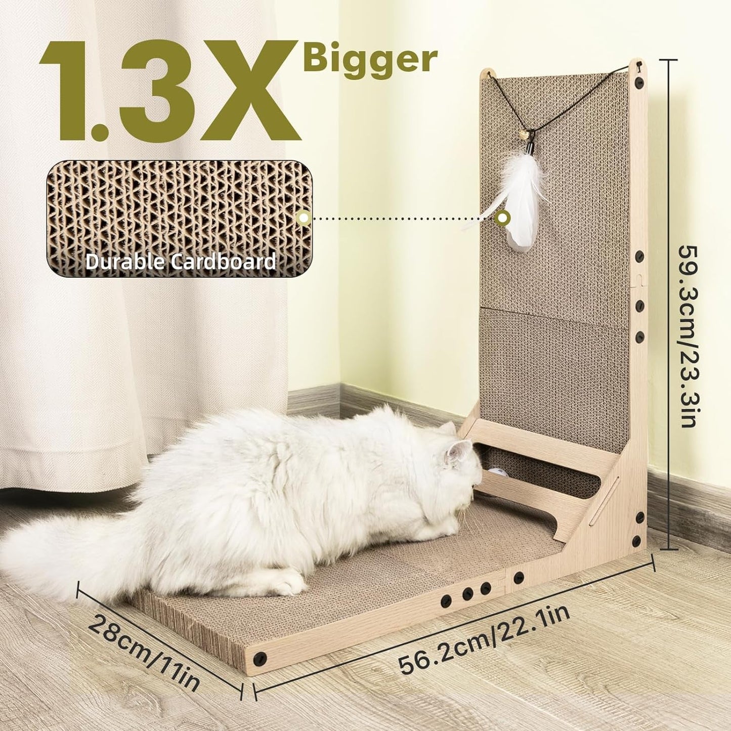 Mora Pets Cat Scratcher, Cat Scratchers for Indoor Cats Cardboard Cat Scratch Pad L Shape Vertical Cat Scratching Board with Ball Feather Toy Catnip Protecting Furniture Large Cat Scratcher