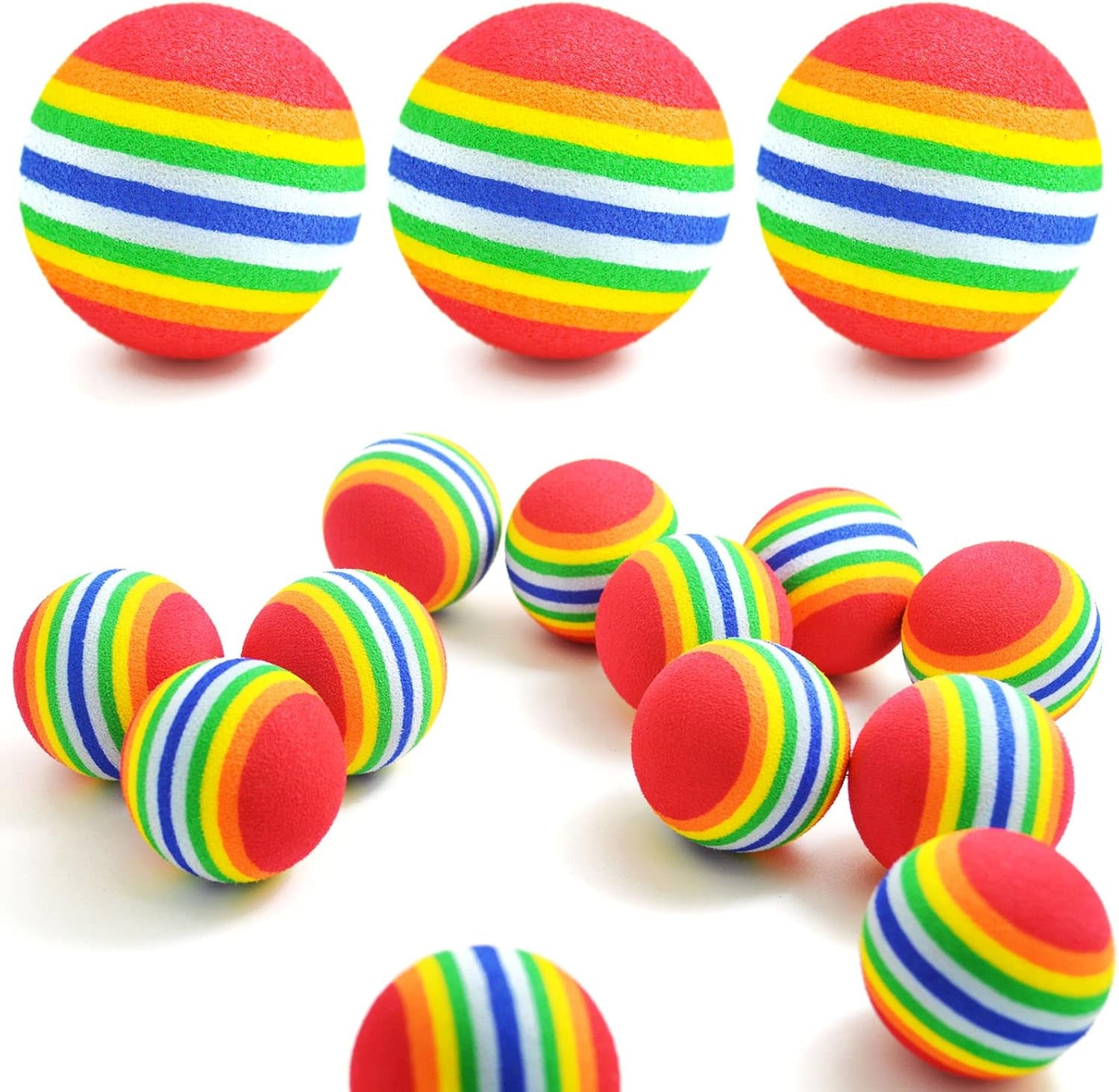 15Pcs 35Mm Soft Pet Cat Toy Sponge Balls Interactive EVA Foam Colorful Rainbow Toys Balls for Small Dog Puppy Kitty Indoor Outdoor Play Activity Chase Training