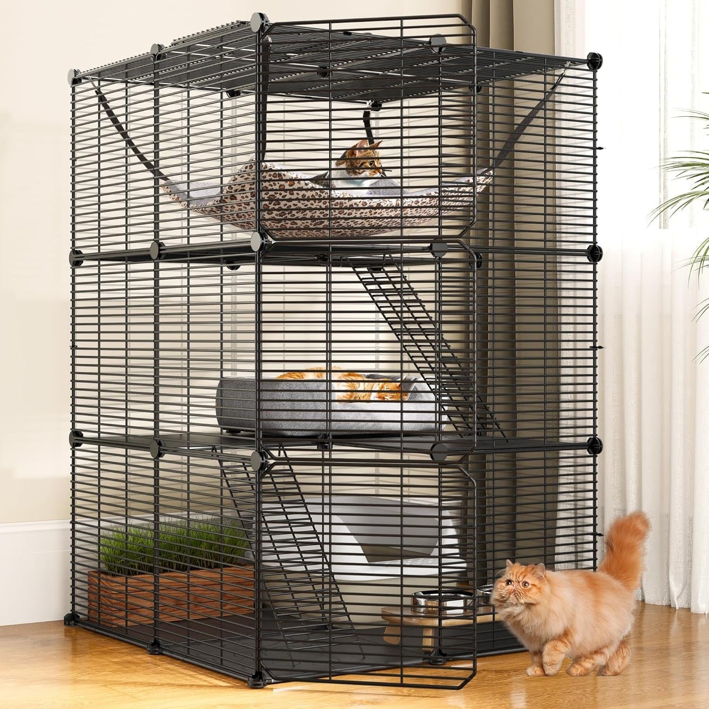 YITAHOME Cat Cage 2 Tier Indoor Cat Enclosures Kitten Cage DIY Pet Playpen Metal Kennel for 1-2 Cats, Ferret, Chinchilla, Rabbit, Small Animals, Kitty, Squirrel, RV Travel, Camping