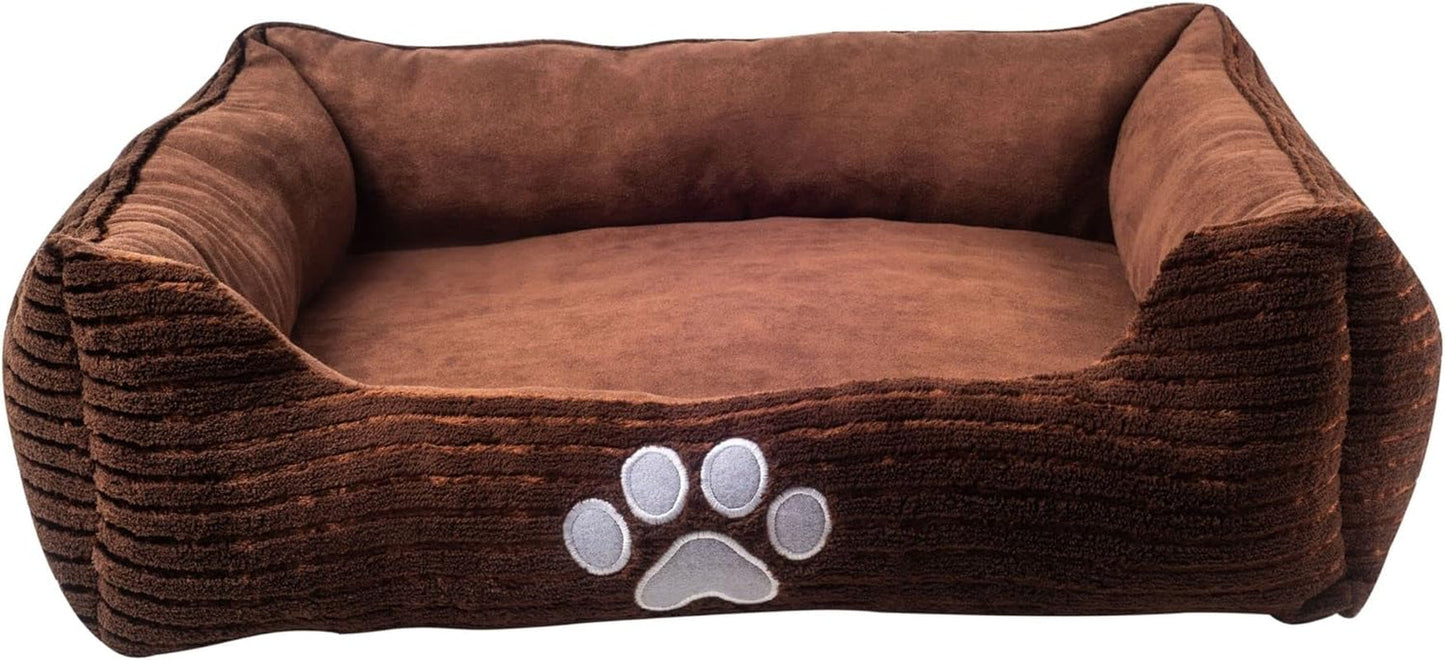 Long Rich Orthopedic Rectangle Bolster Pet Bed,Dog Bed, Medium 25X21 Inches Coffee, by Happycare Textiles, Coffee with Orthopedic Insert, Model Number: HCT-ORT-COFFEE