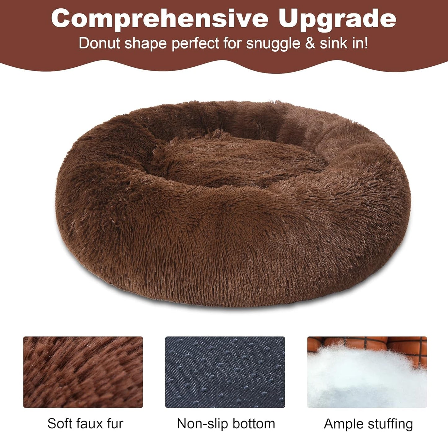 Dog Beds for Large Dogs, Big Calming Dog Bed Washable, Pet Beds for Medium Dogs to Extra Large Dogs, 36 Inch Plush round Donut anti Anxiety XL Dog Bed, Dark Brown