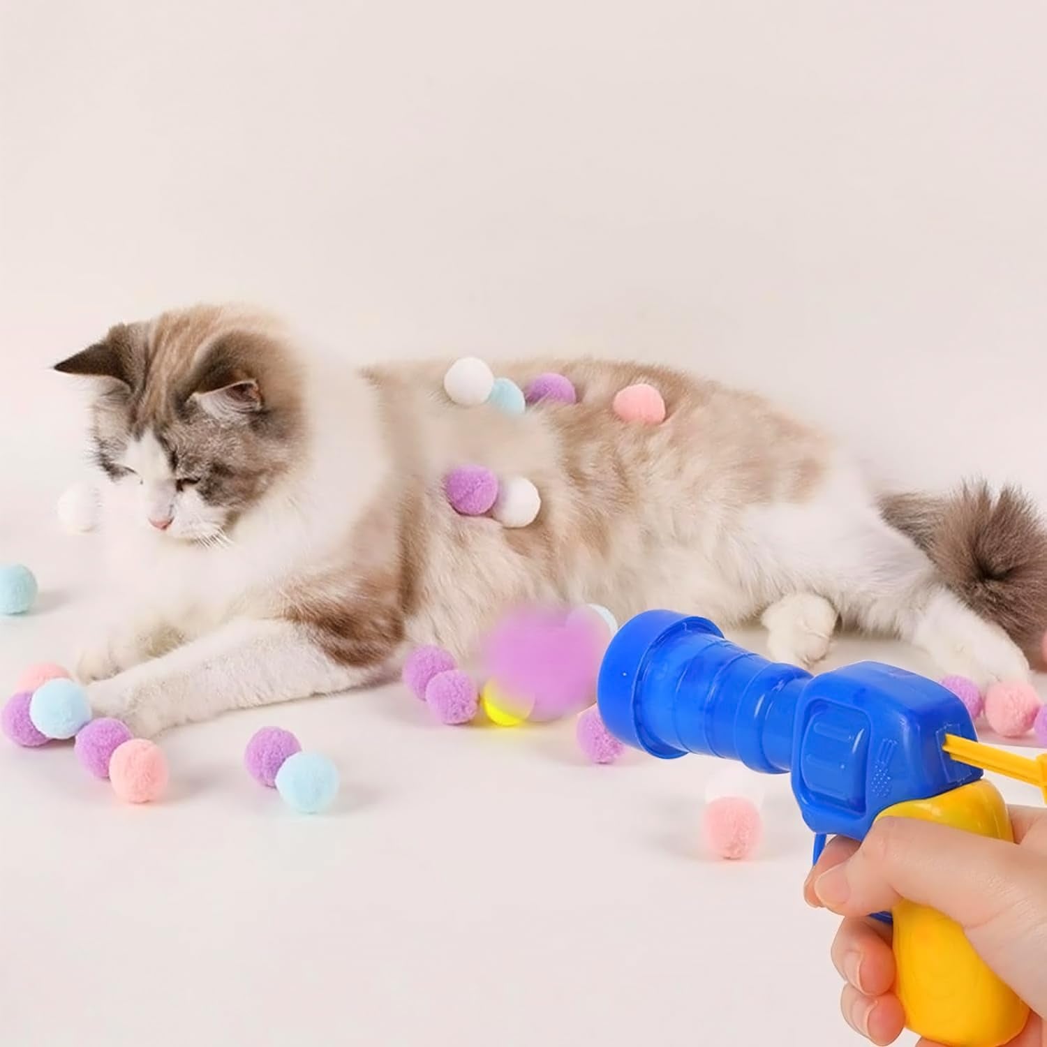 102Pcs Cat Ball Toy Launcher Gun Cat Balls Fetch Toy, Cat Ball Interactive Toy Cat Ball Toy Launcher Plush Ball Puff Cat Toy