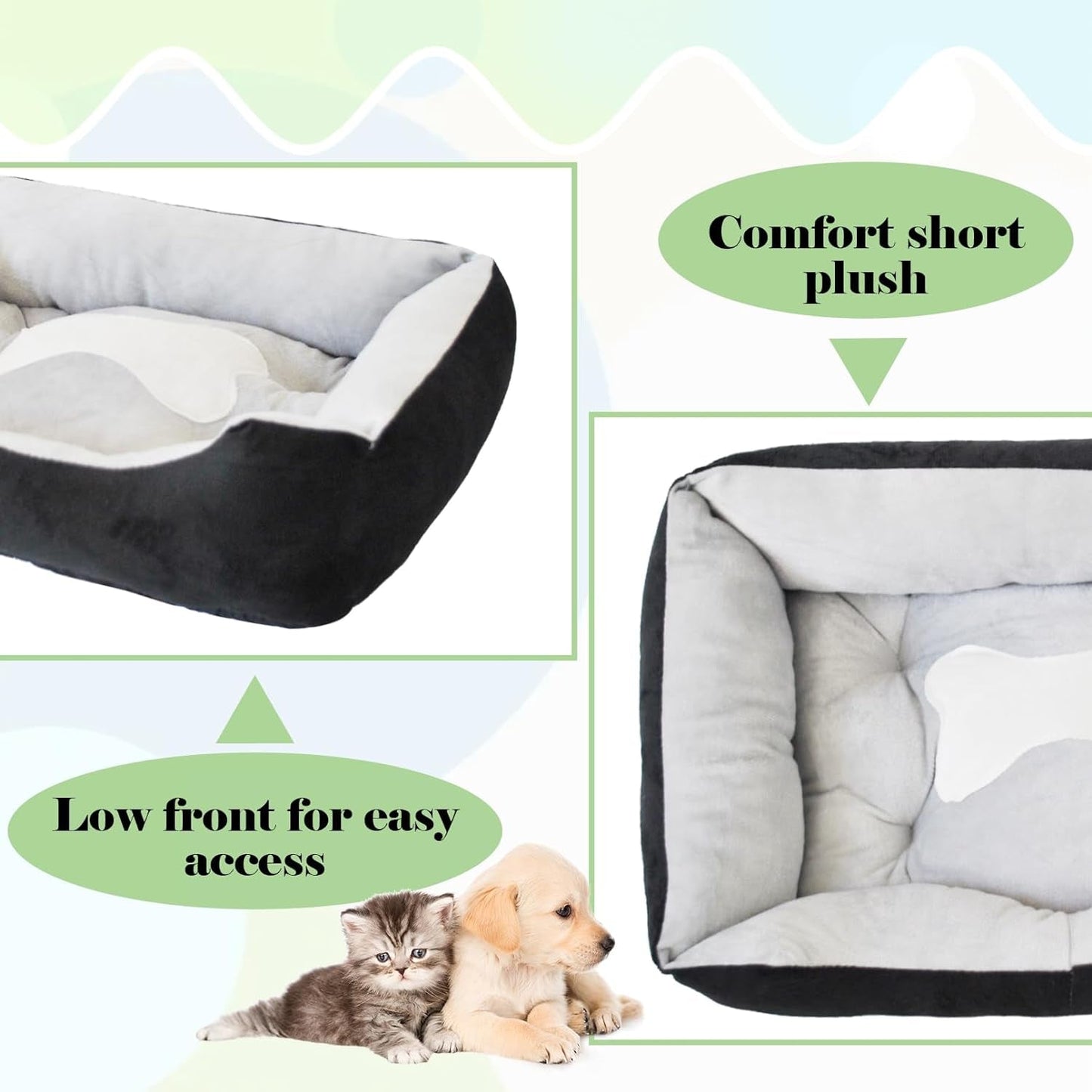 Dog Beds for Small Dogs,Rectangle Cat Beds for Indoor Cats,20"X15"X6" Washable Pet Bed with Side and Anti-Slip Bottom for Medium Dog,Kitten(Black)