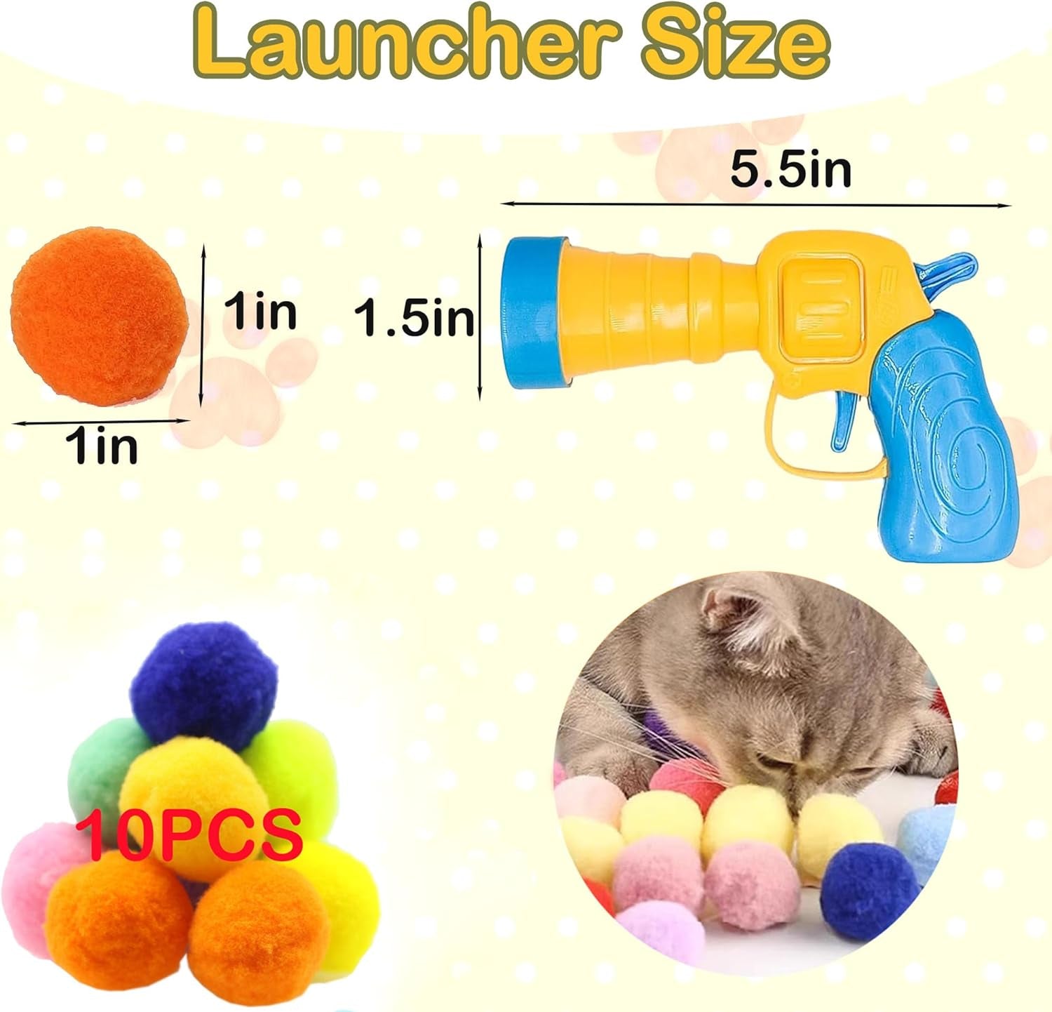 1 Cat Ball Launcher + 10Pcs 1.2’’Cat Toy Balls Silent Plush Elastic Cat Ball Toy Indoor Interactive Toys for Kitty, Dog and Pet, Ball Shooter for Training and Playing