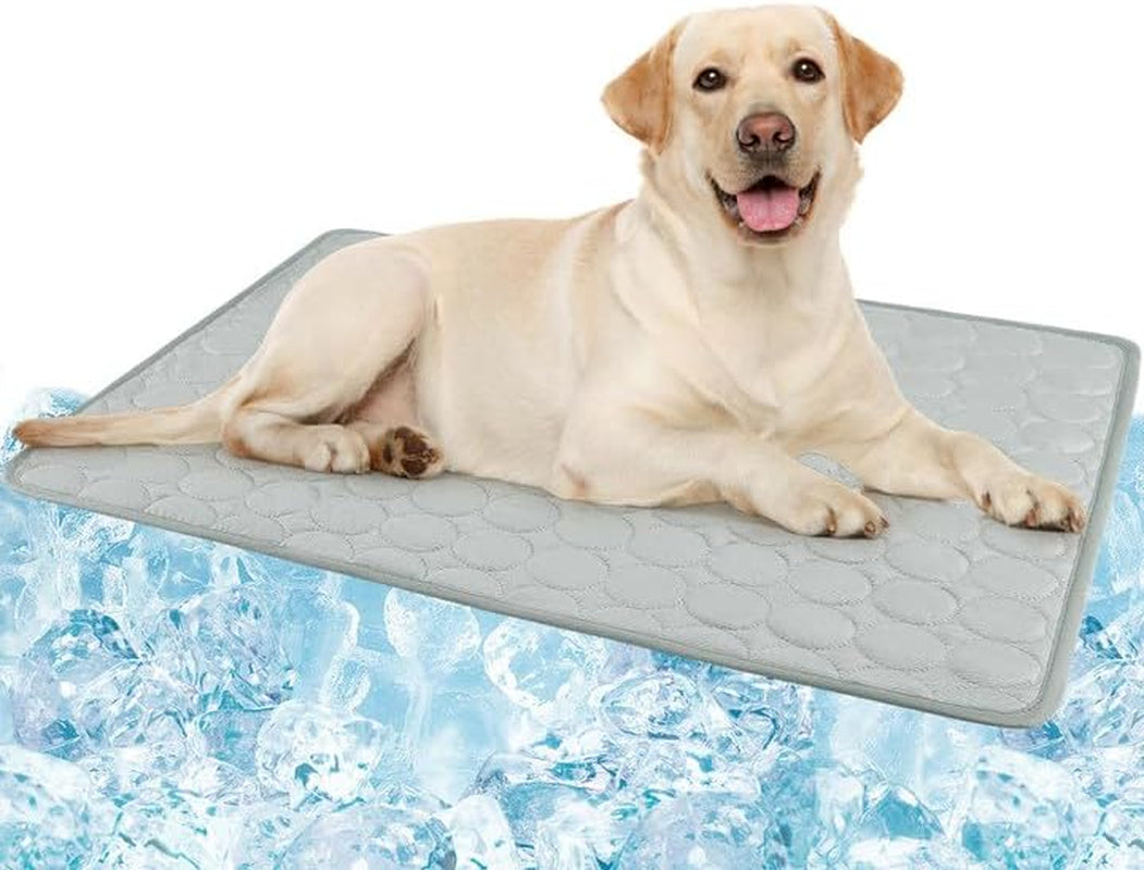 Dog Cooling Mat, Self-Cooling Ice Silk Cooling Mat for Dogs, Washable Portable & No Gel Pet Soft Pad | Grey,S