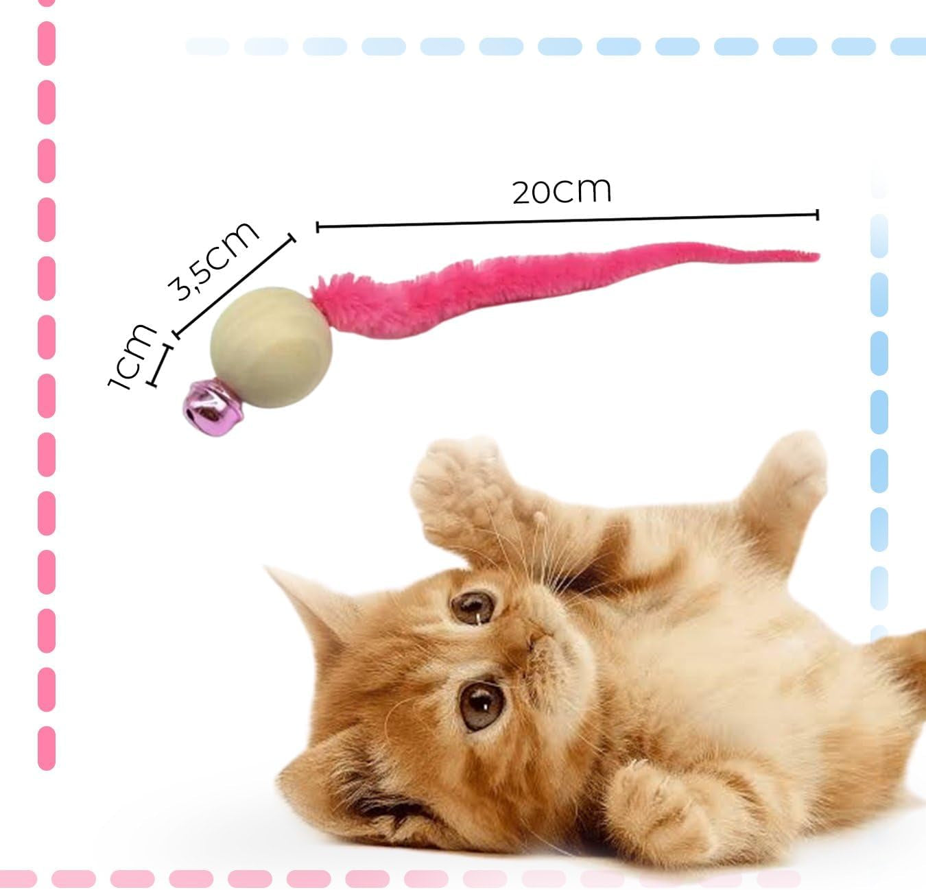 3 PCS of Cute and Soft Pet Interactive Toys Featuring a Wooden Ball | Colorful Caterpillar Beads and a Snake Tail with a Bell, Perfect for Entertaining Your Cat