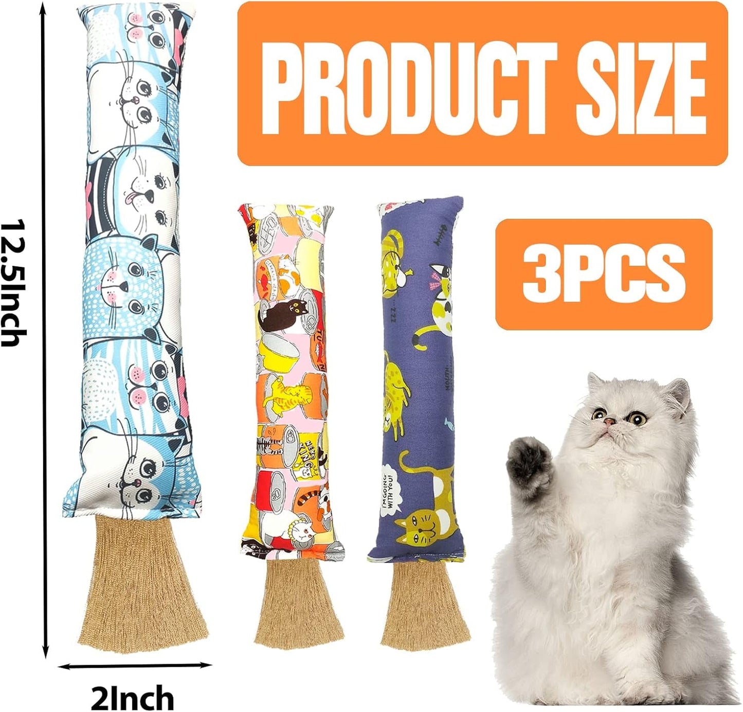 3PCS Catnip Toys for Cat, Catnip Toy Gifts for Indoor Cats, Cartoon Printed Catnip Toy with Tassels, Cat Chew Toys Kitten Kitty Pillow, Bite Resistant Products for Cats