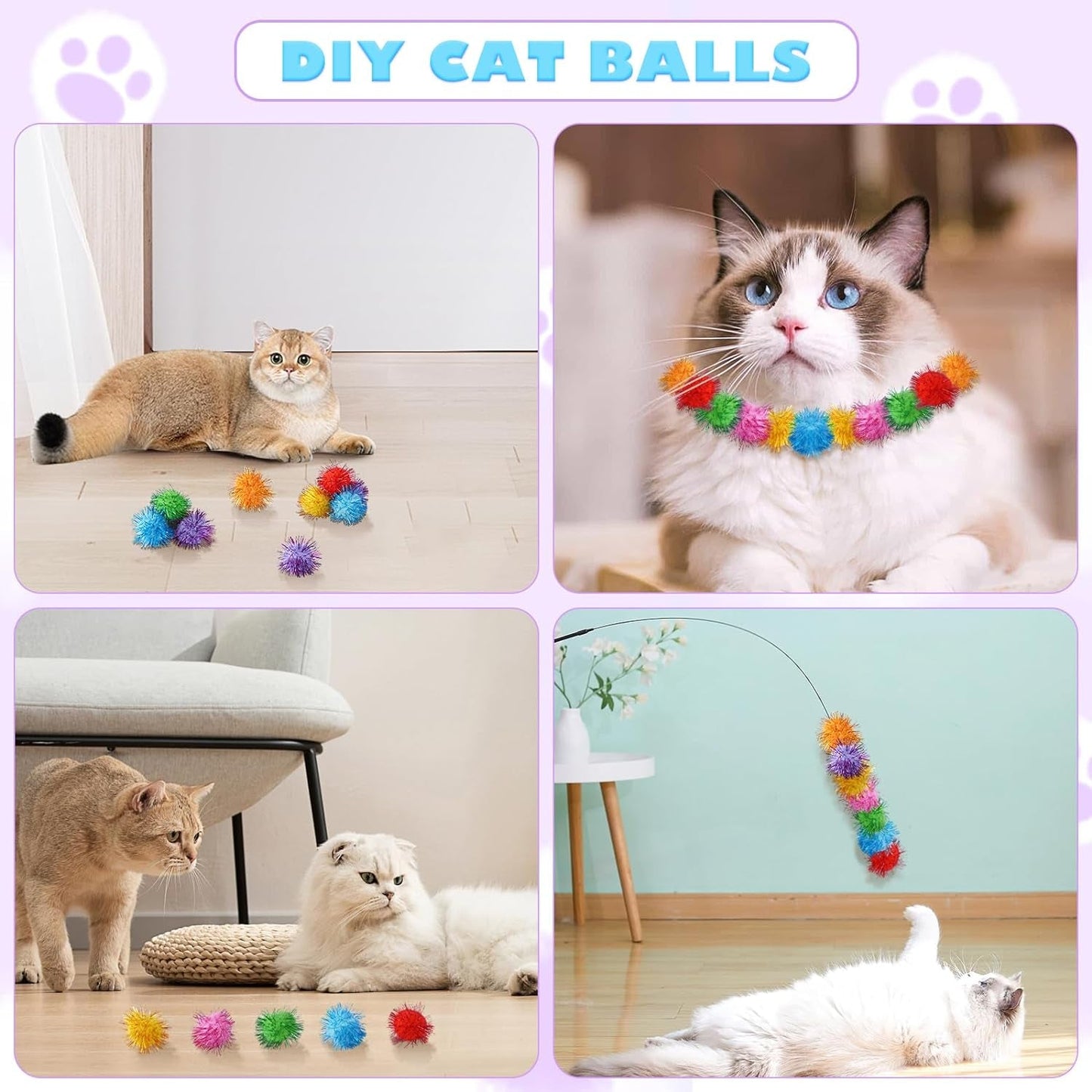 158Pcs Cat Ball Launcher Set, Interactive Cat Toy Pom Pom Balls for Bored, Lightweight and Silent Cat Toys Pet Ball Launcher Plush Ball Shoot Gun Toy for Indoor Cats Kitten (Glitter Balls)