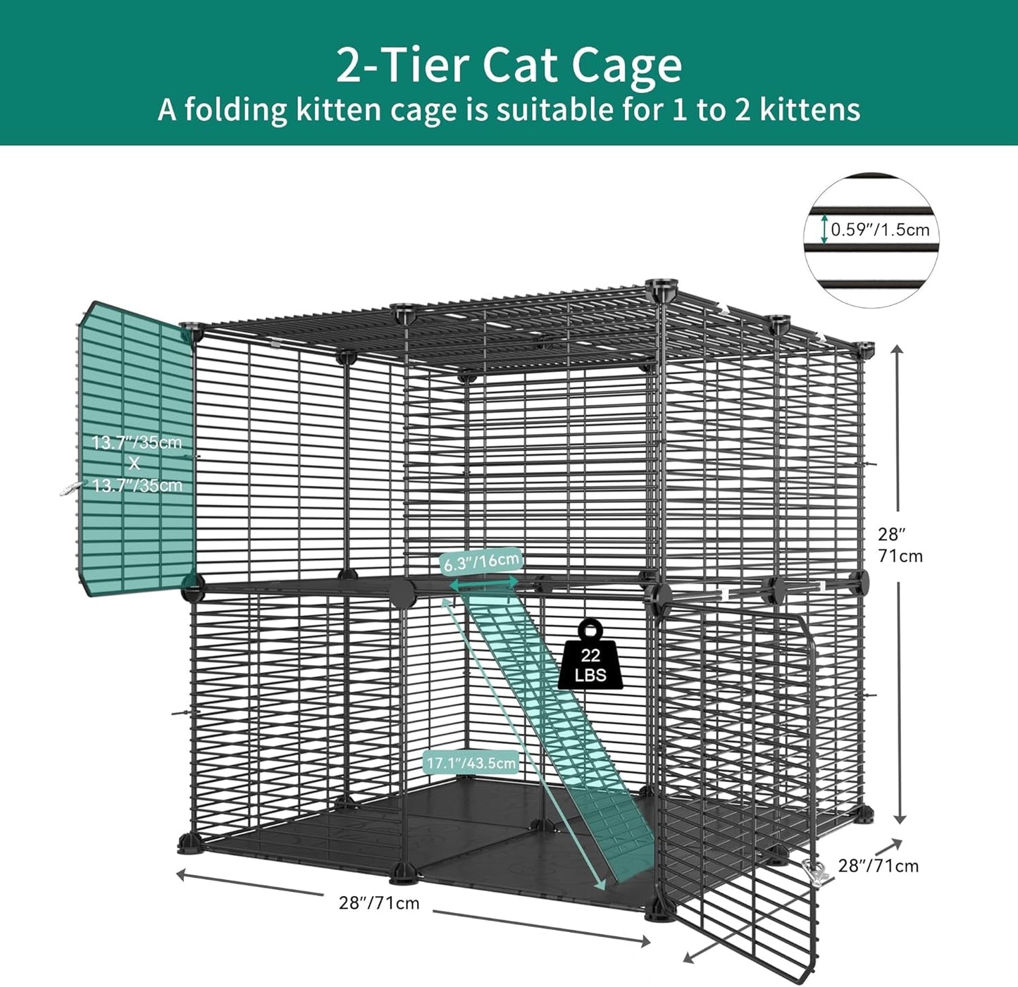 YITAHOME Cat Cage 2 Tier Indoor Cat Enclosures Kitten Cage DIY Pet Playpen Metal Kennel for 1-2 Cats, Ferret, Chinchilla, Rabbit, Small Animals, Kitty, Squirrel, RV Travel, Camping