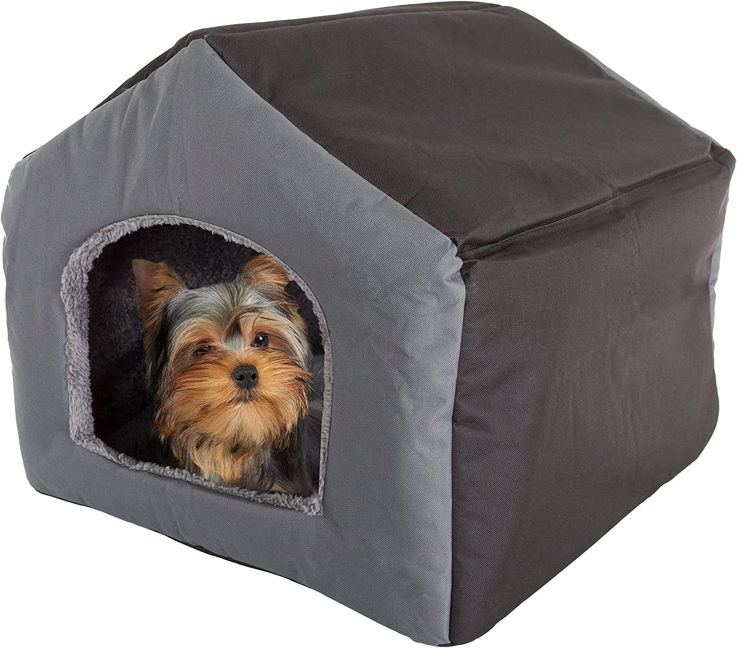 Dog House - Indoor Dog House with Removable Sherpa Cushioned Pad - Pet Bed for Small Dogs, Cats, or Kittens - Dog Houses by PETMAKER (Gray)