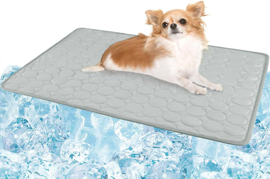 Dog Cooling Mat, Self-Cooling Ice Silk Cooling Mat for Dogs, Washable Portable & No Gel Pet Soft Pad | Grey,S