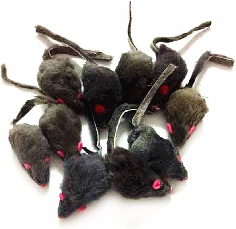 12 Piece Pack Rattle Furry Mice Cat Toy Realistic Fur Mice Toys, Grey