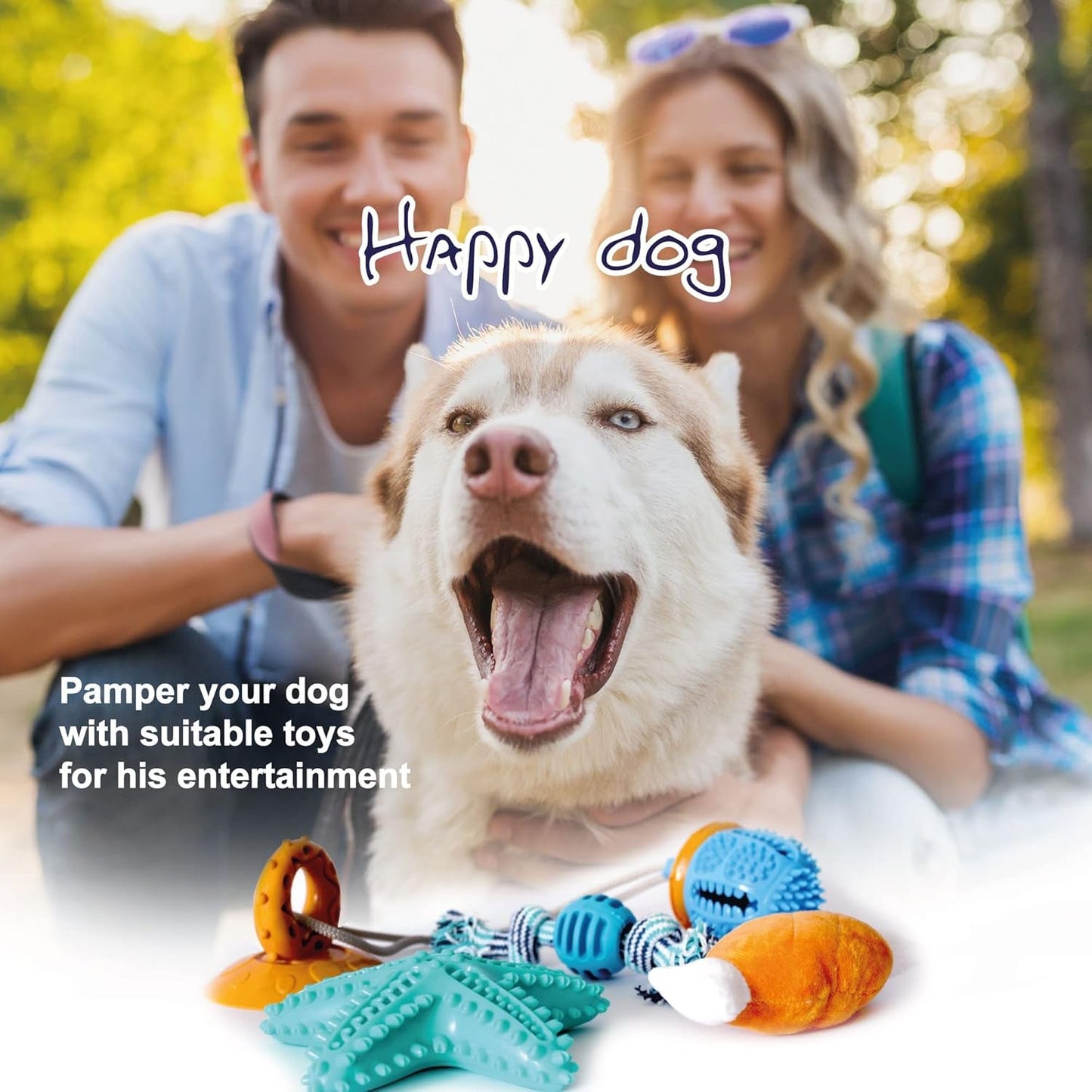 4 Pack-Interactive Toys for Dogs. Suction Cup Toy, Wind up Toy, Squeaking Chicken Leg, Rope to Pull, Teeth Cleaning, Food Dispensing, Squeeze, Chewing, Training Agility. Accessories for Most Puppies.