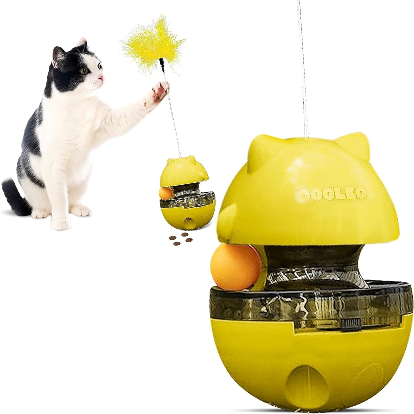 2 in 1 Cat Treat Dispenser Toy - Food Tumbler Toys with Feather | Indoor Interactive Pet Food Dispensing Feeder Puzzle Toy | Brain Stimulating Toys for Doggy, Kitten, Puppy & Cat (Green)