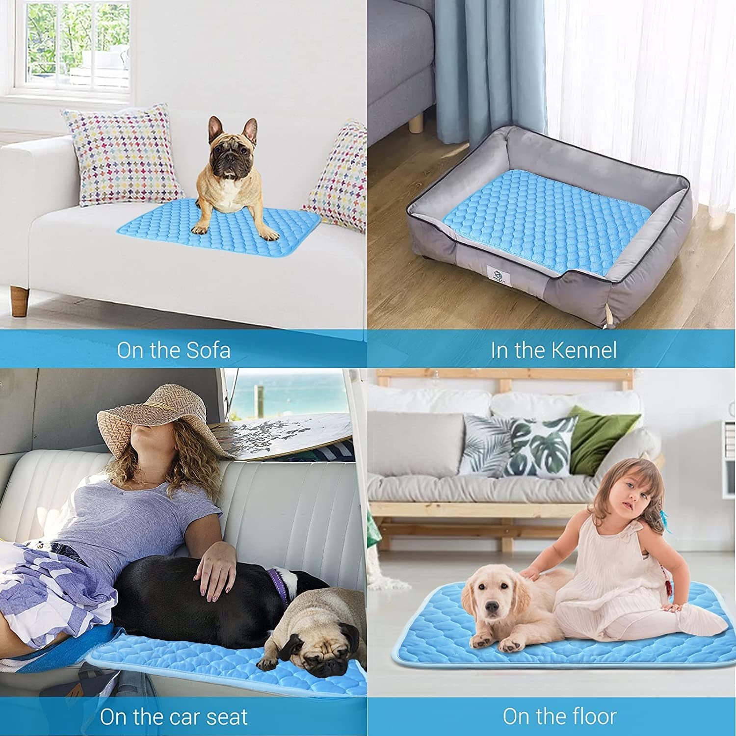 Extra Large Dog Cooling Mat,Dog Cooling Pad Self Cooling Blanket,Foldable Self Cooling Pad, Materials Safe, Easy Carry (Blue, 39.4X27.6Inch/100X70Cm)