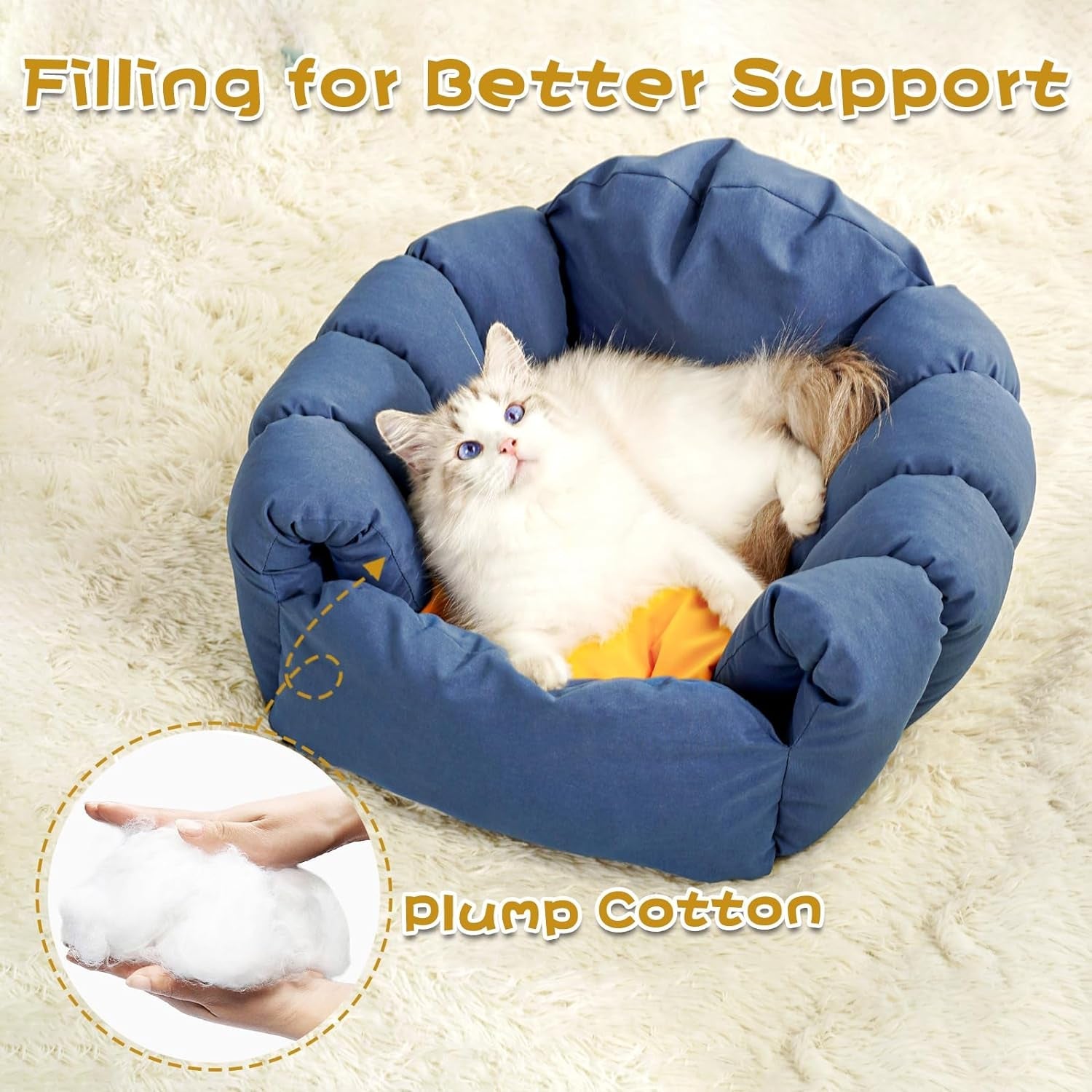 Cat Bed, Dual-Use Cat House, Cozy Enclosed Cat Tent with Cover, Hooded Cat Hut with Fluffy Removable Plush Cushion, Washable Pet Bed, Small Dogs, Puppy, Kitten, Rabbit, Warm for Winter, Blue