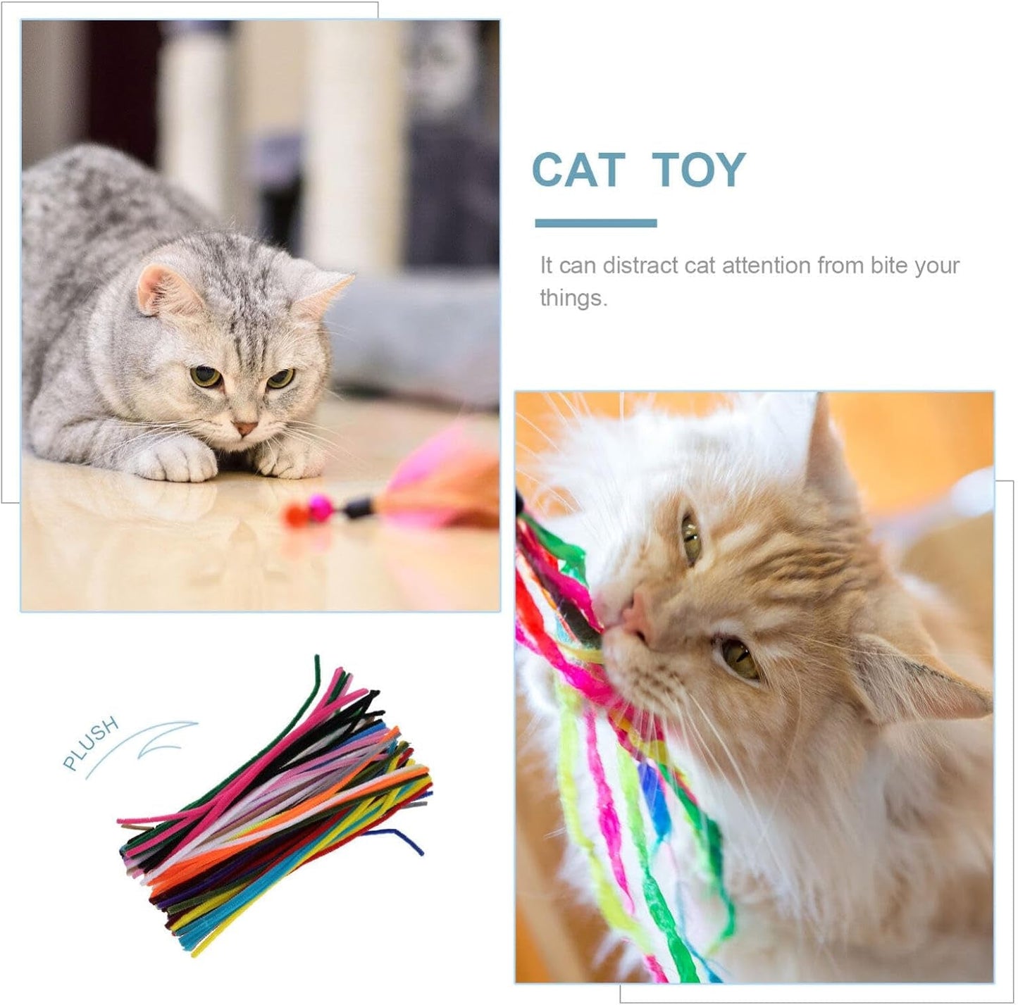 300 Pcs Snake Cat Toy Cat Toys Cat Nip Toys Cat Pet Stem Plaything Flopping Fish Toy for Dogs Colored Catnip Toys for Indoor Cats DIY Chenille Stems Velvet Tops