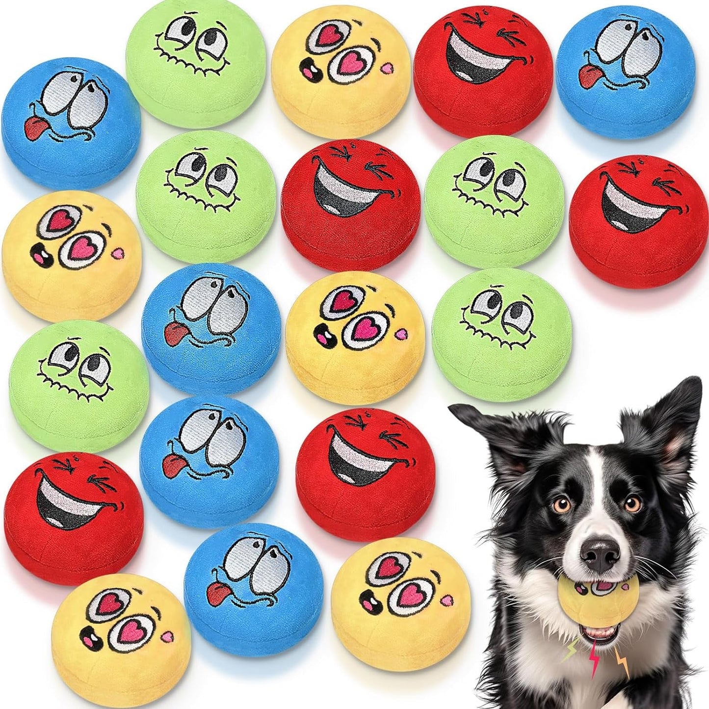 20 Pcs 3.15'' Soft Squeaky Dog Toys Bulk, Smile Face Dog Squeaky Toys, Squeaky Dog Balls for Small Medium Pets Dogs Puppies Training Interactive Fetch Play