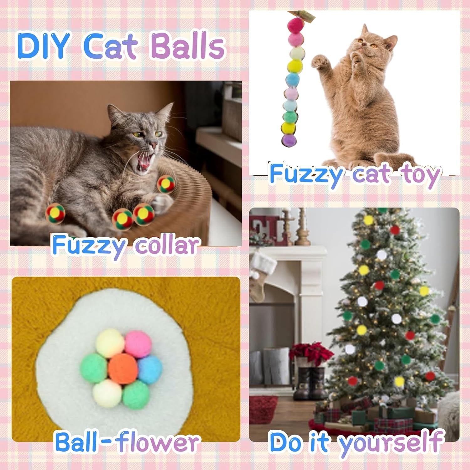 2 Cat Ball Launcher + 50Pcs 1.2’’Cat Toy Balls, Interactive Kitten Toys for Indoor Cats Self Play, Silent Plush Elastic Cat Ball Toy, Suitable for Training and Playing.