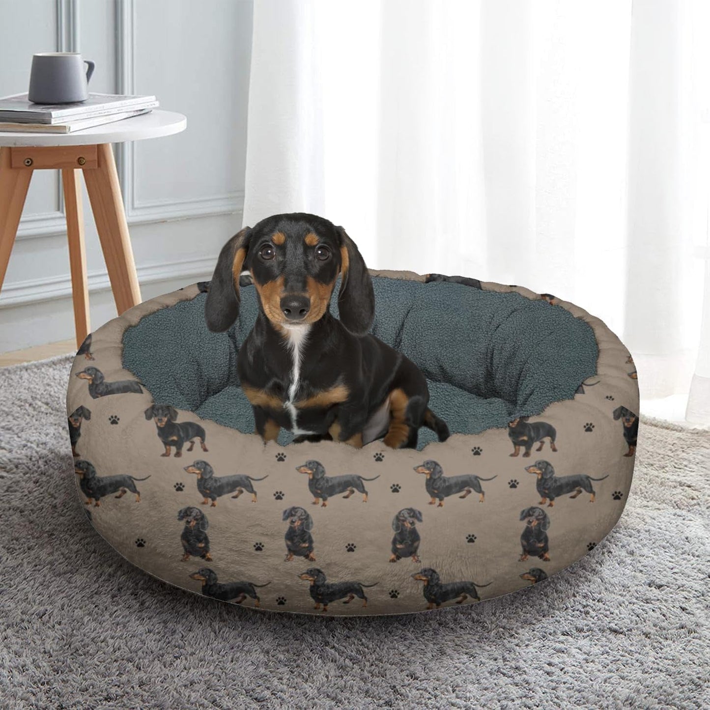 Dachshund Calming Dog Bed round Washable Pet Bed Donut Cuddler 20In