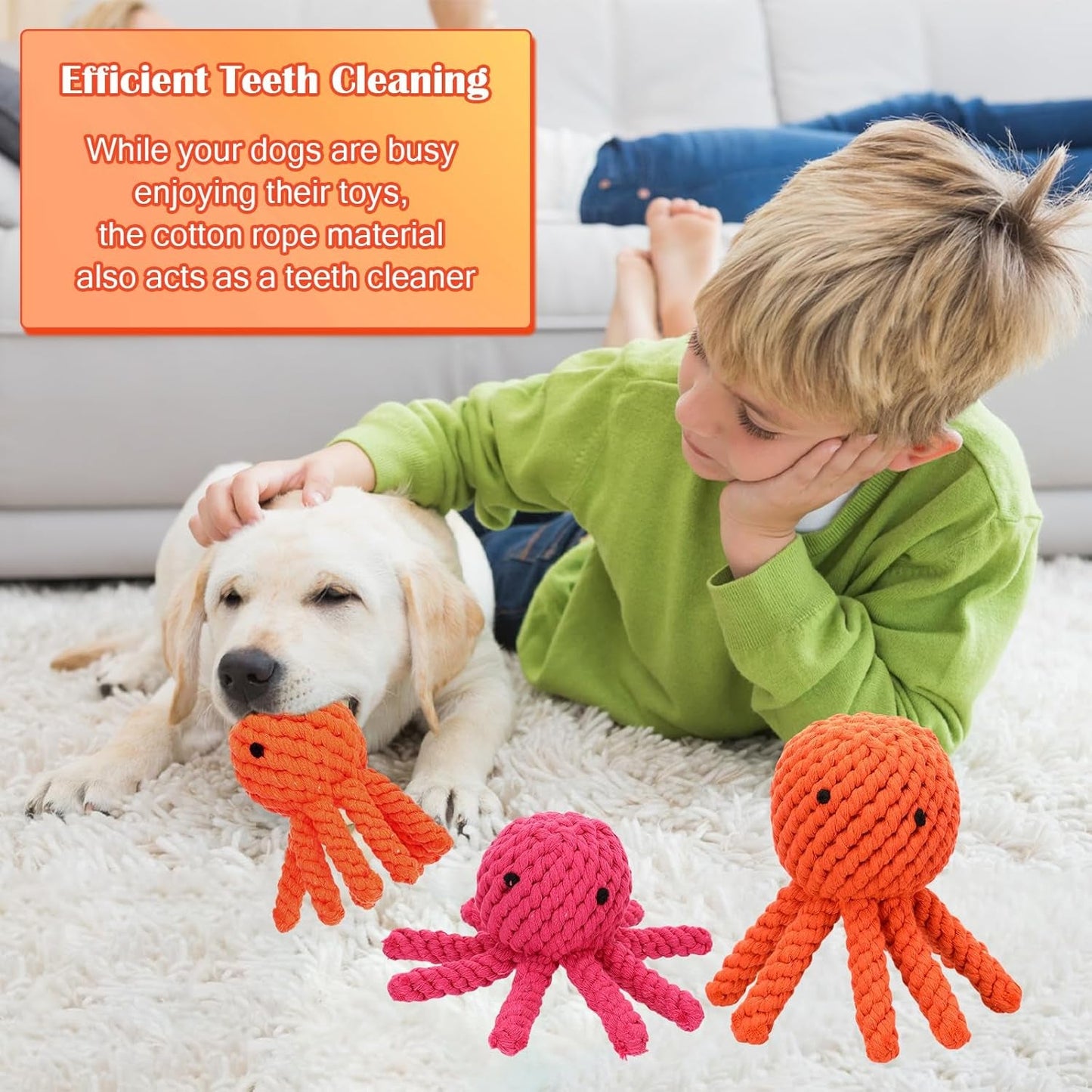 3 Pcs Dog Rope Toys No Squeaker Dog Toy Valentine'S Day Dog Gift for Puppy Octopus Dog Toy Dog Ropes for Teeth Cleaning Interacting Play Games, 3 Sizes