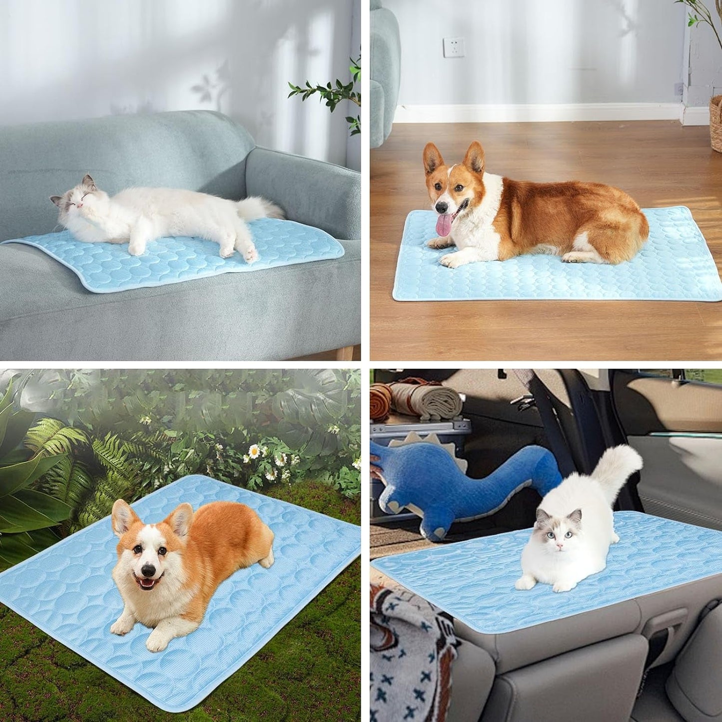 Dogs Cats Pet Cooling Mat, Summer Dog Cooling Pads Summer Sleeping Kennel Mat, Cooling Mat for Dogs Non-Slip for Indoor or Outdoor, Blue XL