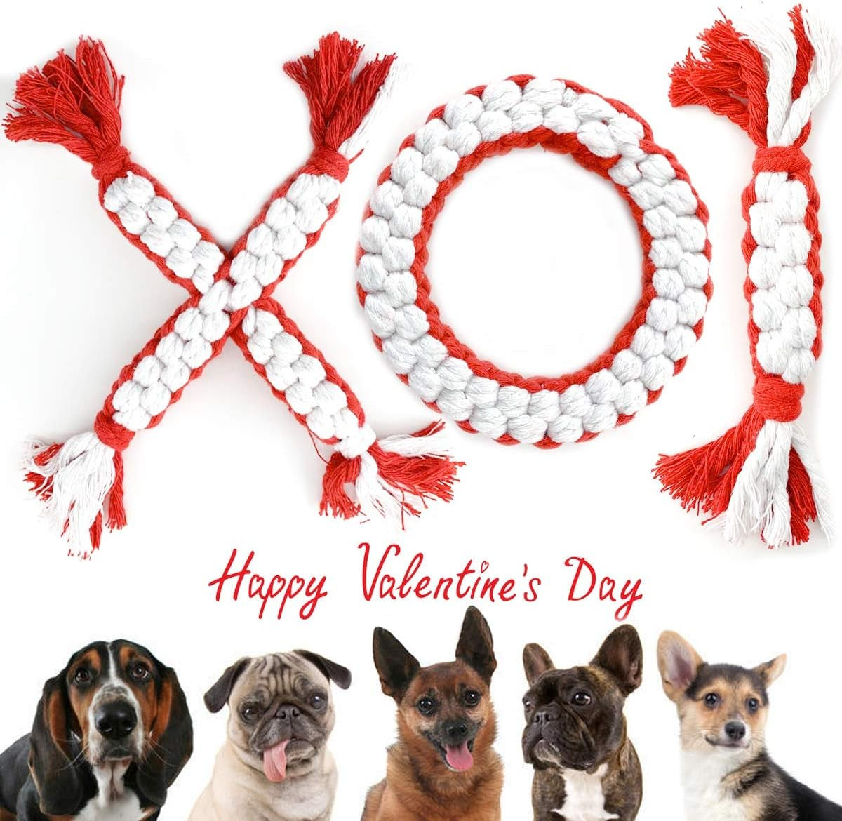 3 Pcs Valentine'S Day Dog Cotton Rope Toys or Dog Teeth Cleaning I Shape X Shape O Shape I Love You Valentine'S Day Dog Chewing Rope Toys for Small, Meidum, Large Dogs