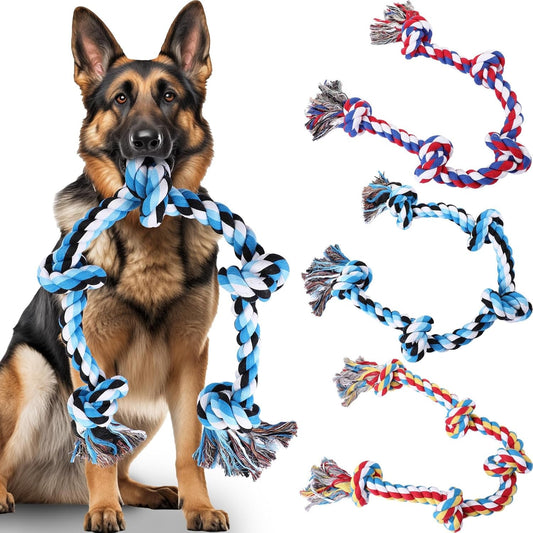 3 Pcs Dog Rope Toys for Aggressive Chewers 3 Feet 5 Knots Dog Toys for Large and Medium Dog Tough Twisted Dog Chew Rope Toy for Tug of War Dog Toy Teeth Cleaning