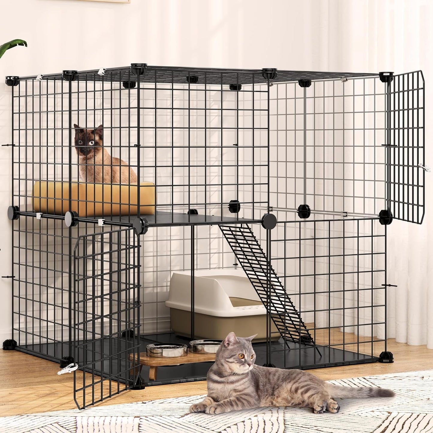 YITAHOME 4-Tier Indoor Cat Enclosure with Hammock - Large Metal Wire Playpen Kennel for 1-3 Cats