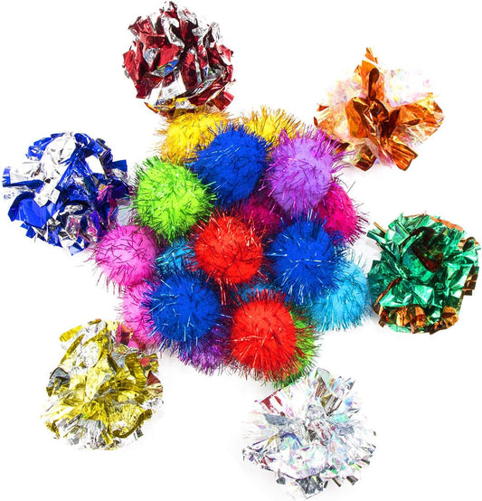 1.3Inch Sparkle Balls and 6Cm/2.36 Inches Large Cat Crinkle Balls Toys Cat'S Favorite Toys(26Pcs Random Color)