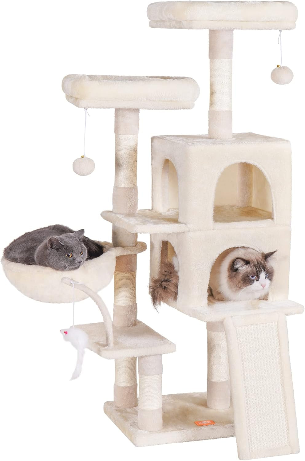 Heybly Cat Tree, Cat Tower for Indoor Cats,Multi-Level Cat Furniture Condo for Cats with Padded Plush Perch, Cozy Basket and Scratching Board Light Gray HCT014W