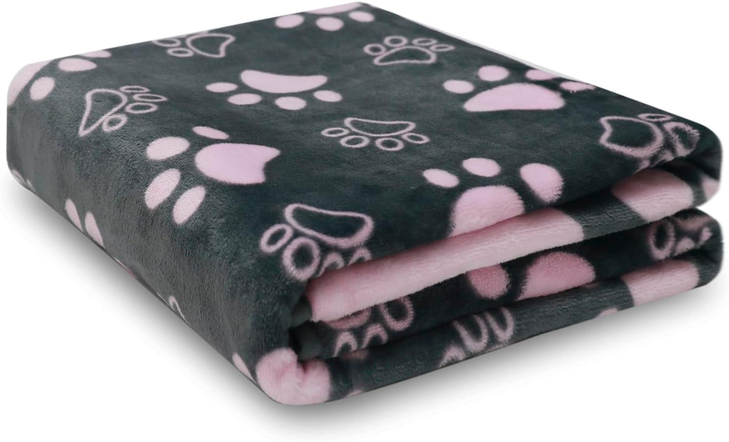 Dog Blanket, Grey Pink Flannel Fleece Blanket for Small Medium Dogs, Pet Puppy Blankets Gift for Kitten Cat, Cute Paw Print Blanket for Bed Cover, Couch, Crate, 41X31 Inch