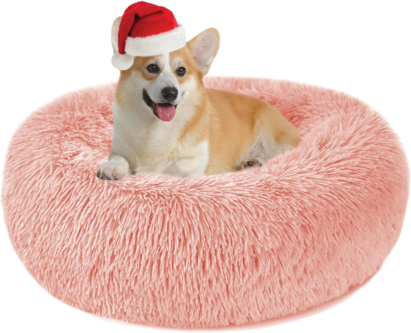 Nepfaivy Calming Dog Cat Bed - round Donut Small Dog Bed, Fluffy Luxury Puppy Bed, Anti-Anxiety Plush Pet Bed Washable, Cozy Soft Self Warming Doggy Pillow Bed, Waterproof Anti-Slip Bottom