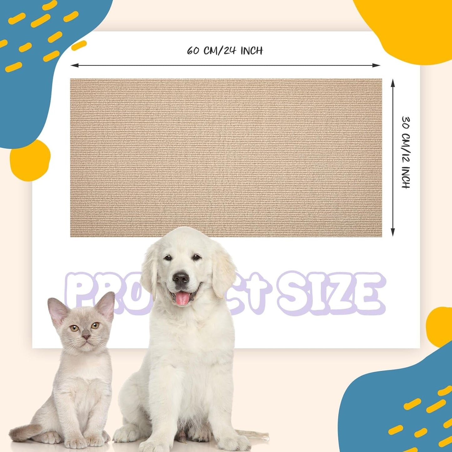 3 Pcs Cat Scratch Mat 11.8 X 23.6 Inches Cat Scratching Post Carpet Cover Adhesive Replacement Cat Scratch Pad Wall Cat Scratcher Cat Carpet Protector for Couch Furniture Corner Cat Tree