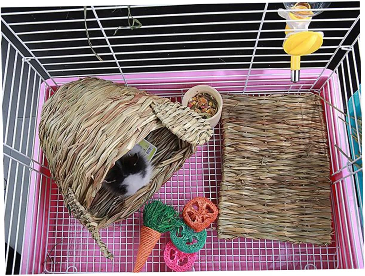 Yardwe 4Pcs Hamster Dry Grass Mat Hamster Grass Mat Hand Woven Straw Mat Small Pets Nest Net