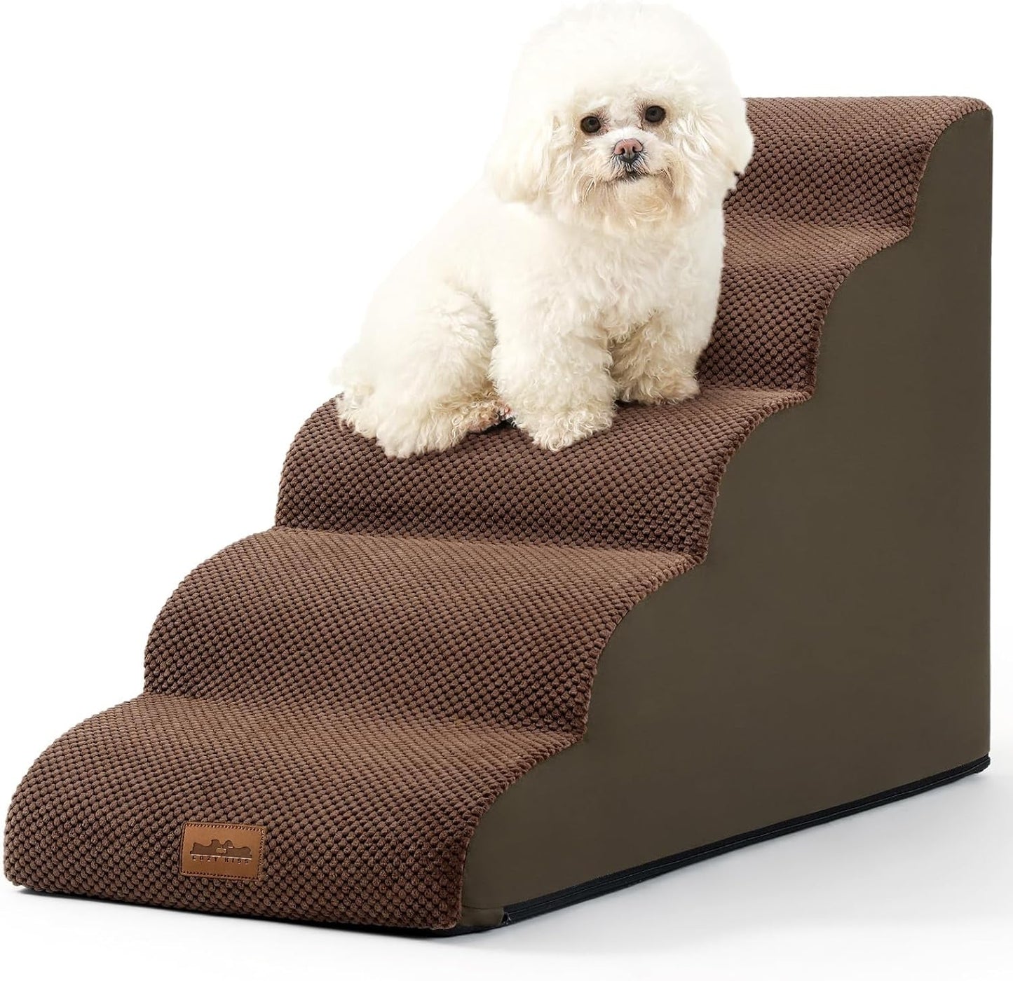 Dog Stairs Dog Steps Dog Ramp for Small Dogs and Cats,Pets Stairs Pets Steps with High Density Lightweight Sponge Suitable for High Beds Sofa(Brown,Four Steps)