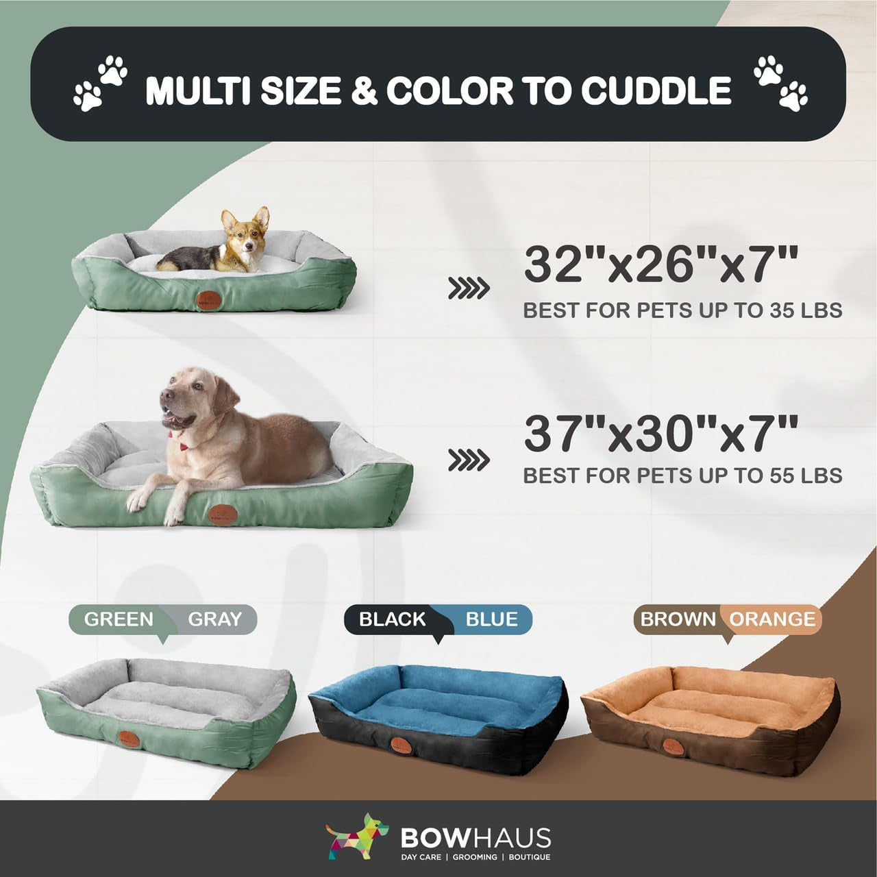 32/37 Inch Dog Bolster Couch Bed for Small/Medium/Large Dogs, Orthopedic Cat Bed for Indoor Cats, Calming, Anti-Slip Bottom, Washable, Anti-Anxiety Fluffy Soft Pet Bed in Blue, Brown, Gray