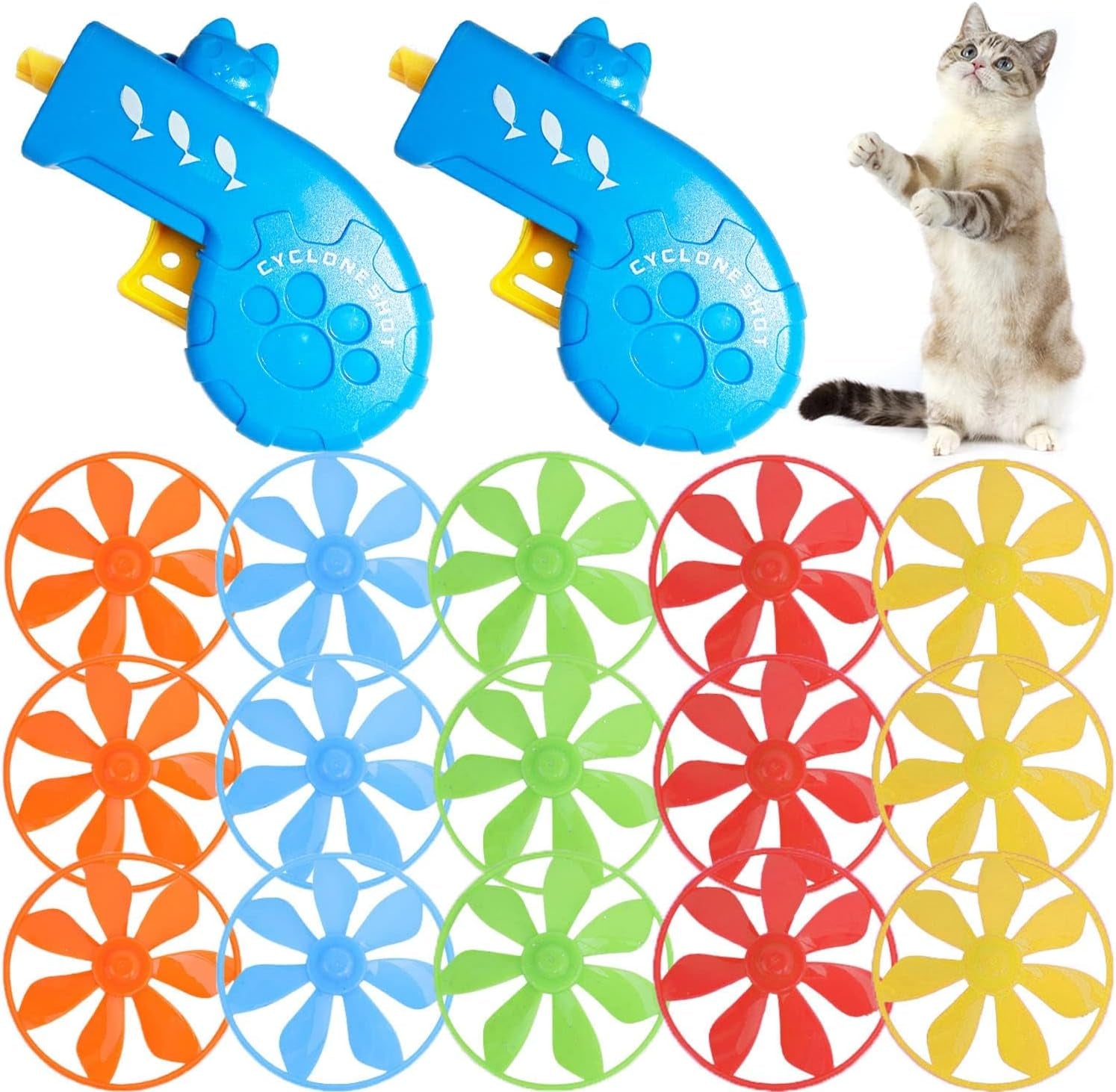 17 PCS Cat Fetch Toy with Colorful Flying Propellers Set, Cat Playing Tracking Interactive Toys for Kitten Indoor and Outdoor Chasing Training Hunting