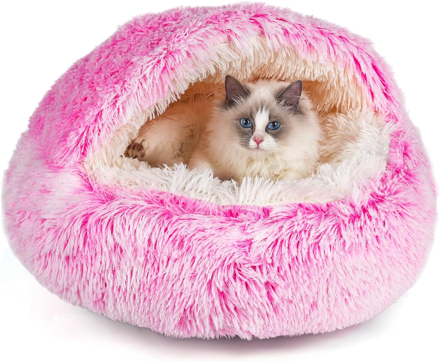 Cat Beds & Dog Bed with Cover Cave, Dog Beds for Small Dogs, round Soft Plush Donut Calming Pet Bed for Indoor Cats or Small Dog, Washable Puppy Bed with Non-Slip Bottom-16Inch