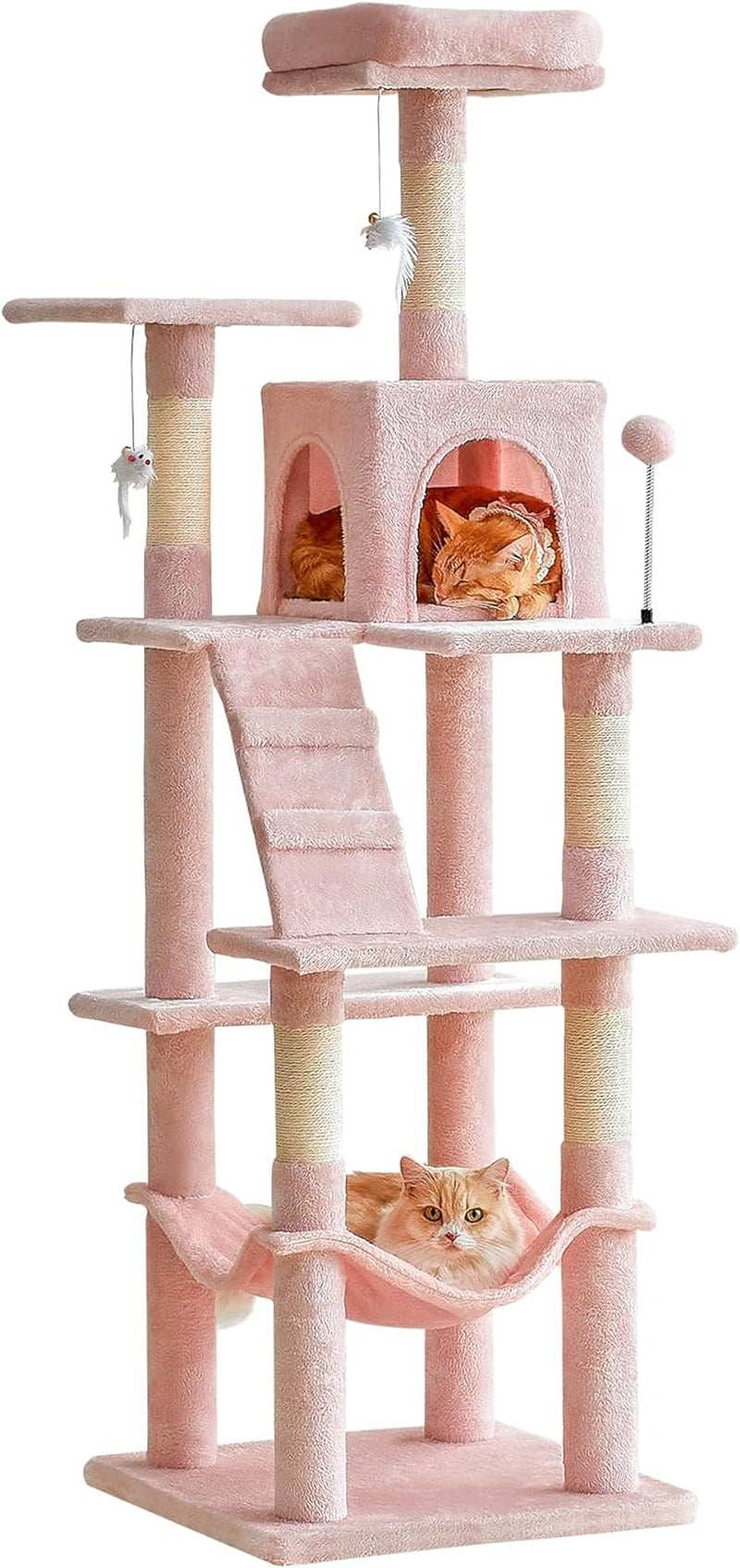 MWPO 63.8 Inches Multi-Level Cat Tree for Large Cats with Sisal-Covered Scratching Posts, Padded Platform, Hammock and Condo,Stable Cat Tower Cat Condo Pet Play House-Light Gray