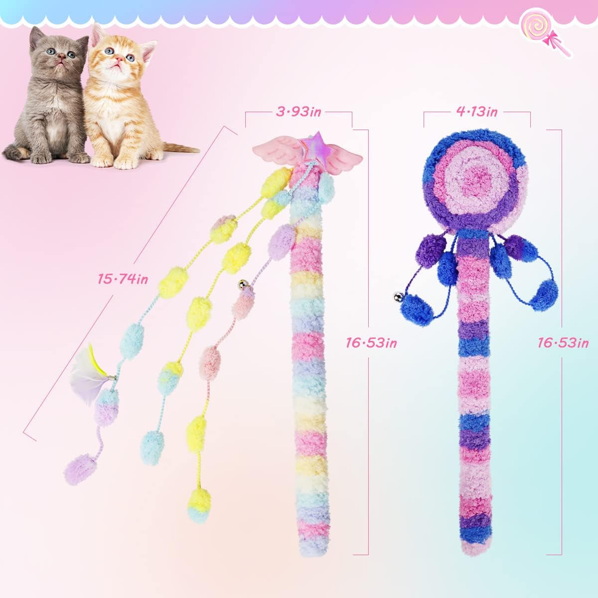 2-Piece Cat Toys for Indoor Cats,Cat Wand Toys with Bells, Cat Teaser Indoor Cat Interactive Toy