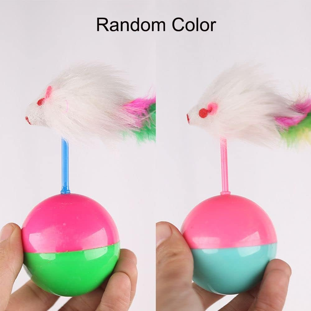 2Pcs Tease Cat Tumbler Mice Toys,False Feather Mice Ball Toys Kitten Pet Dog(Mix)