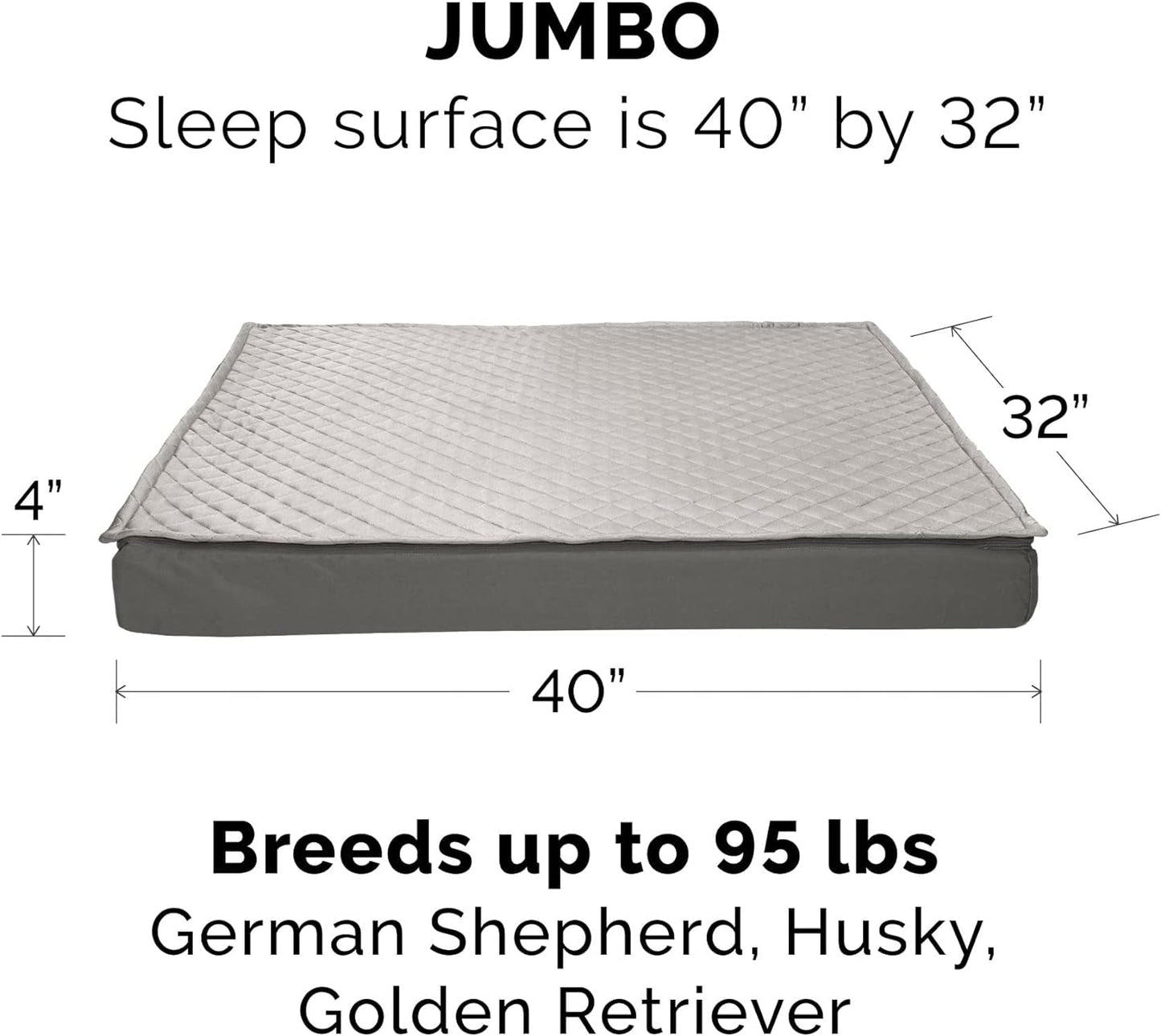 Furhaven Replacement Dog Bed Cover Water-Resistant Indoor/Outdoor Quilt Top Convertible Mattress, Washable - Gray, Jumbo (X-Large)