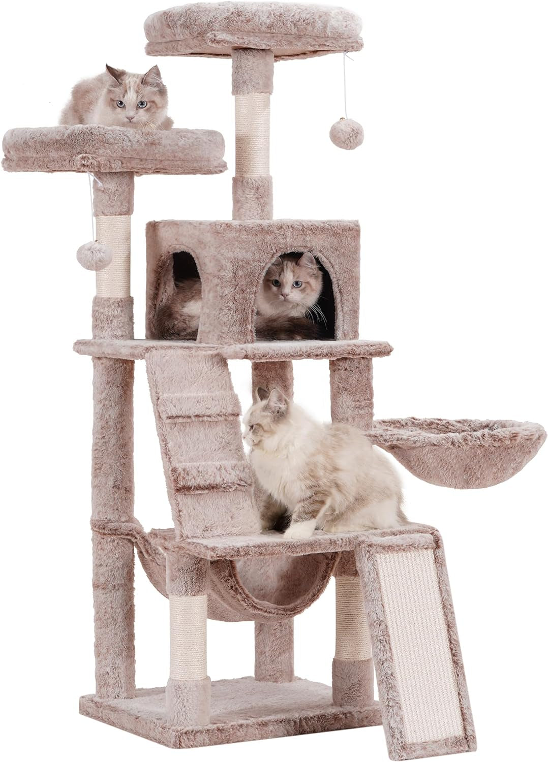 Heybly Cat Tree, Cat Tower for Indoor Cats,Multi-Level Cat Furniture Condo for Cats with Padded Plush Perch, Cozy Basket and Scratching Board Light Gray HCT014W