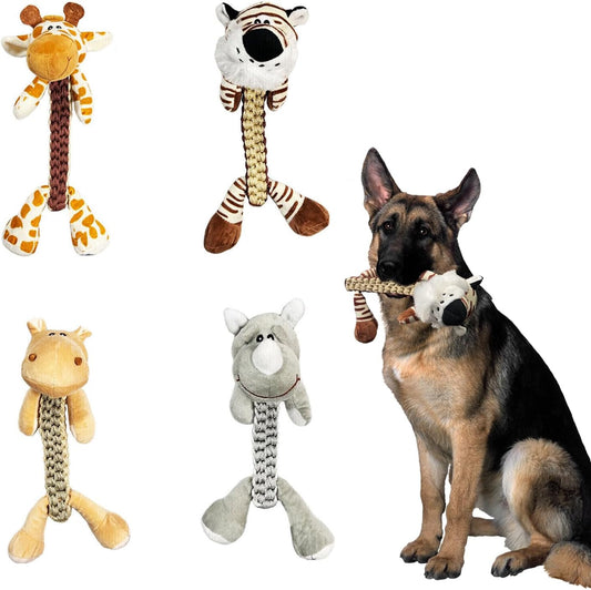 [4 Pack] Zoo Pals Rope Toys Animal Assortment Bundle for Small Medium and Large Dogs, Interactive Puppy Teething Durable Thick Chew Toys for Aggressive Chewers